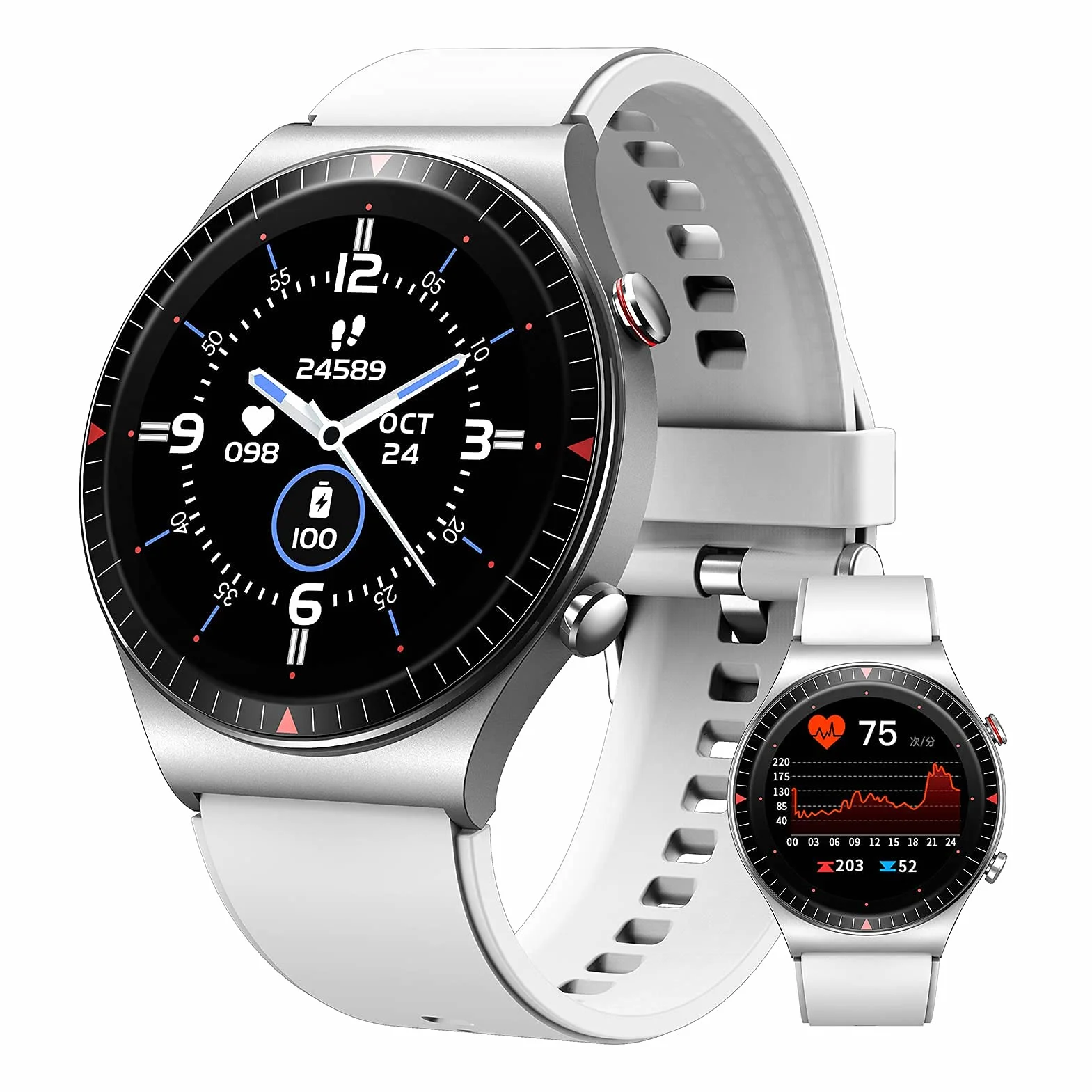 Inteligentny zegarek Wodoodporny zegarek Zegarek fitness z pulsometrem Fitness Tracker z monitorem ciśnienia krwi/snu Inteligentne zegarki męskie i żeńskie na telefony z systemem iOS Android (biały)