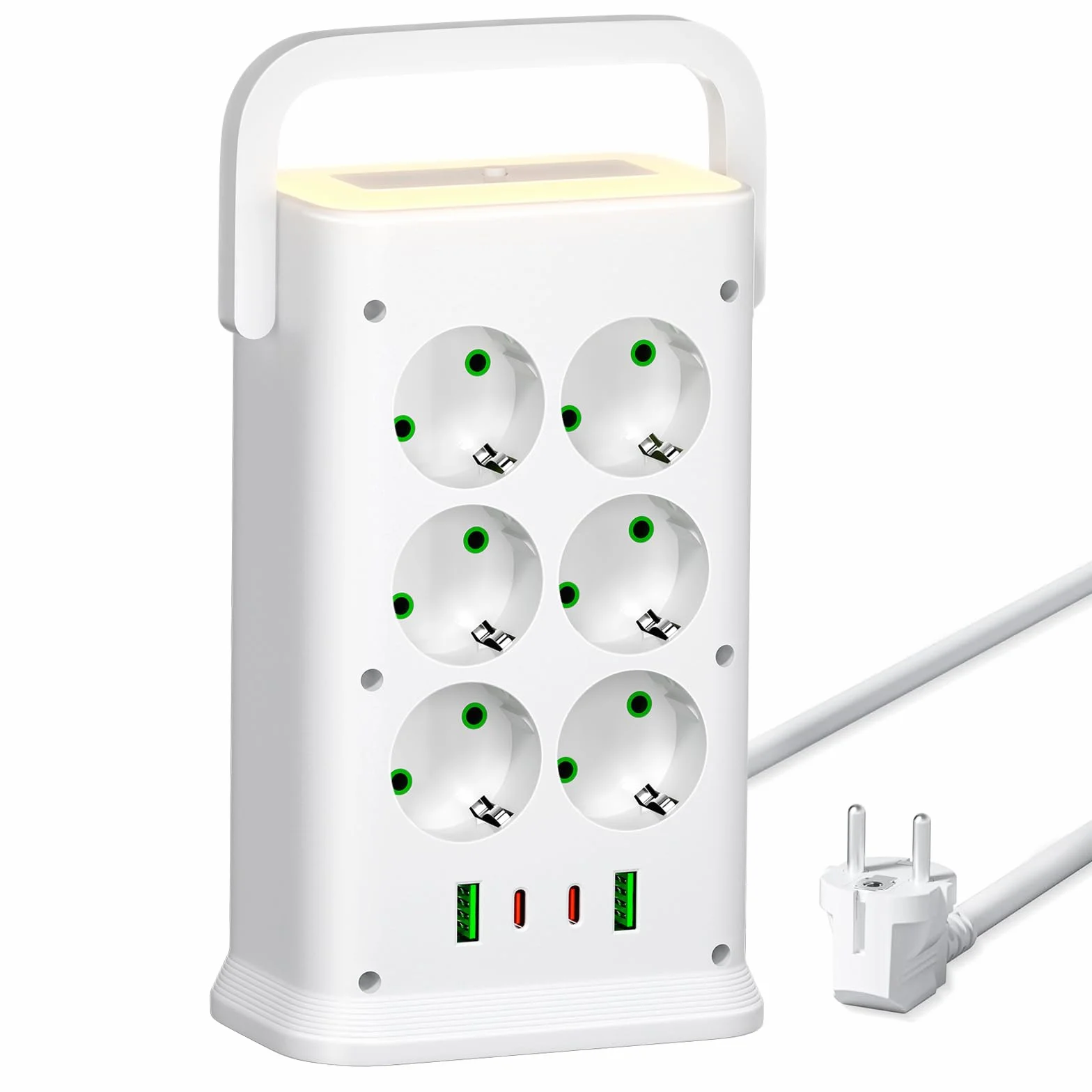 Listwa zasilająca z 12 gniazdami z 4 portami USB i światłem, listwa zasilająca 16 w 1, listwa zasilająca z przełącznikiem, ochrona przed przepięciem, przedłużacz 2 m, do domu, biura