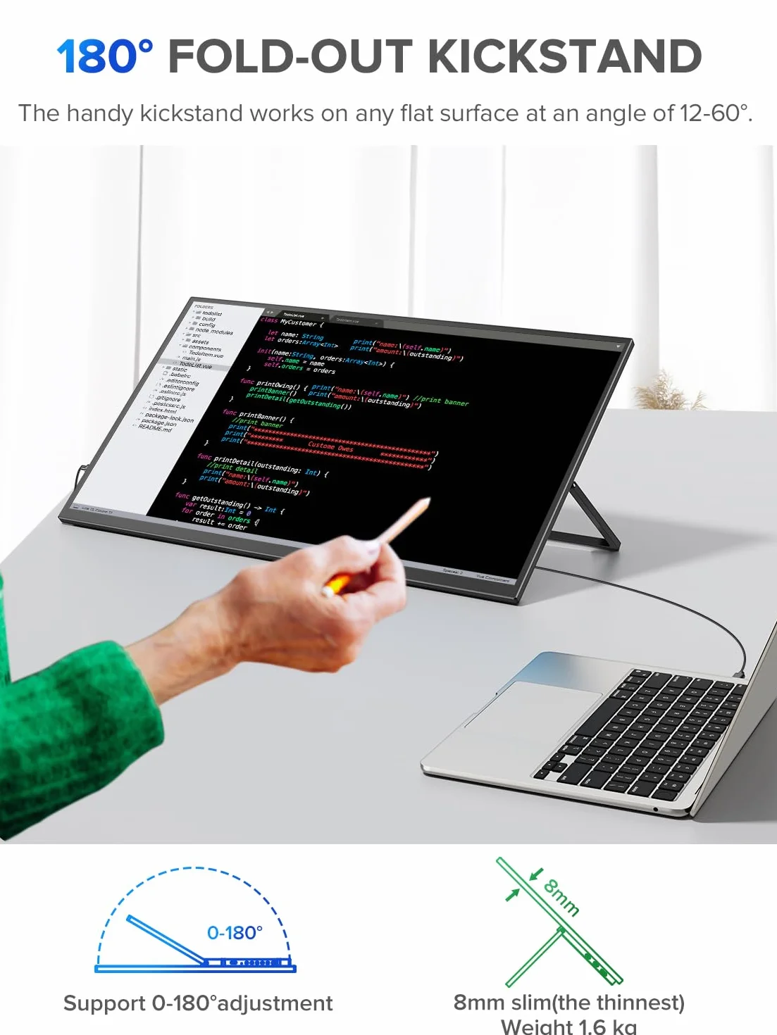 UPERFECT Przenośny monitor 2K 22", ekran dotykowy z wyświetlaczem IPS 2560 x 1440, mini HDMI, USB C, do komputera, laptopa, telefonu komórkowego, Xbo Switch PS4/5, kompatybilny z VESA