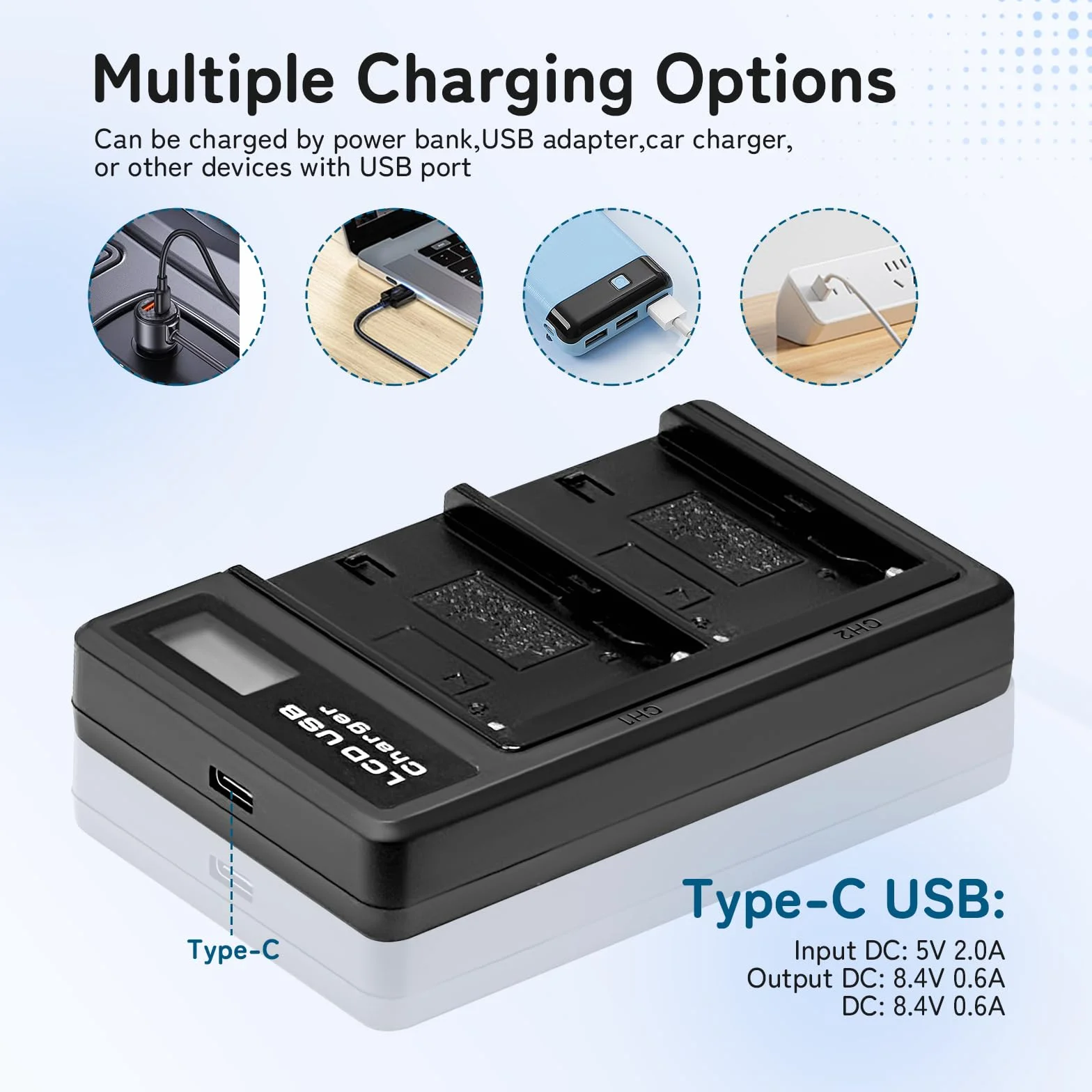 2-pak 8800 mAh akumulator zamienny do Sony NP-F970 i ładowarka USB do Sony NP-F960 NP-F950 NP-F930 NP-F550 NP-F570 NP-F750 baterie do kamer komórkowych, monitorów polowych, oświetlenia wideo