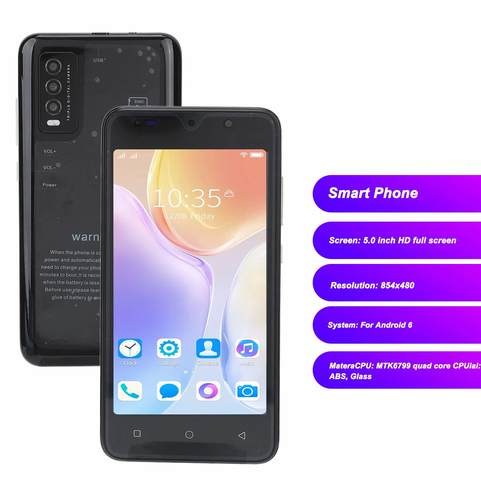 Y30S Odblokowany Telefon Komórkowy z Systemem Android, Smartfon z Dwiema Kartami SIM, Pełny Ekran 5.0 HD, Smukły Telefon Komórkowy dla Systemu Android 6,2 GB RAM, 32 GB ROM(Czarny)