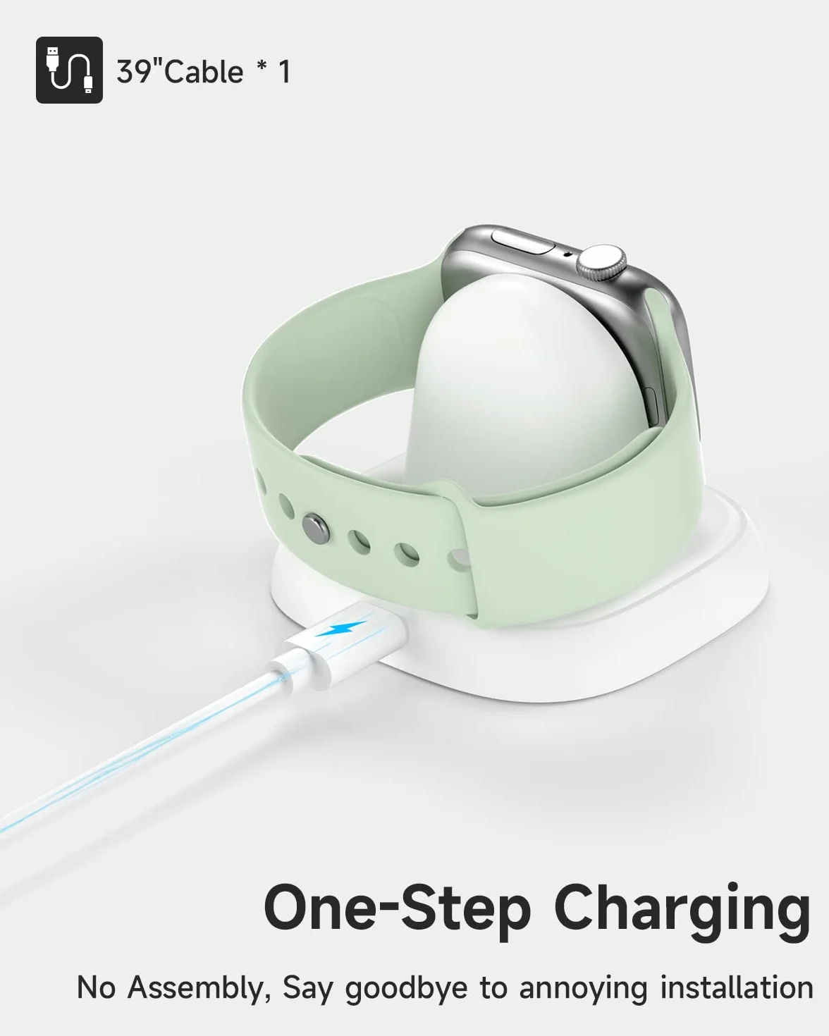 NEWDERY Bezprzewodowa stacja ładująca do Apple Watch 9/Ultra, stacja dokująca, magnetyczny uchwyt do ładowania iWatch, przenośna mini ładowarka podróżna do iWatch serii 9/8/Ultra/7/6/5/3/2/SE (biała)