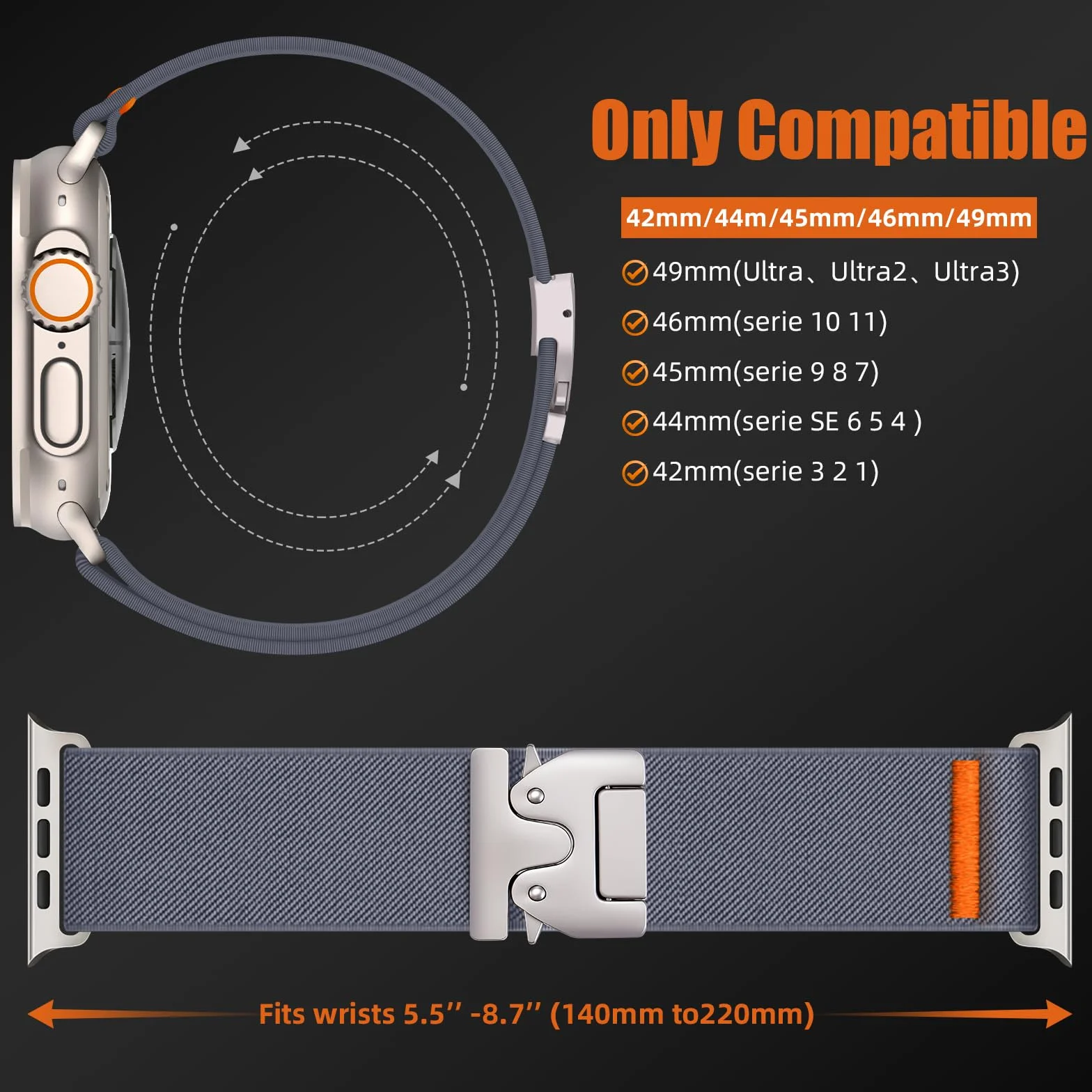 Paski kompatybilne z Apple Watch 44 mm 45 mm 46 mm 42 mm Ultra 3/2/1 49 mm, nylonowy elastyczny pasek sportowy do iWatch Series 11 10 9 8 7 6 5 4