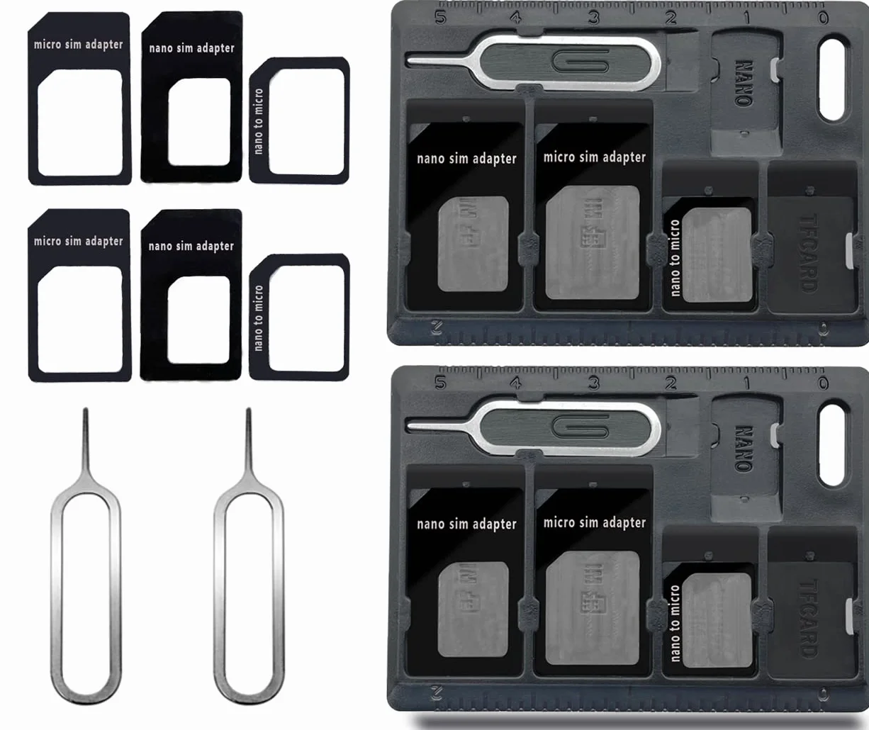 Zestaw narzędzi do kart SIM z pinami, uchwyty na karty Micro Nano Micro-SD, 3 adaptery, 1 pin