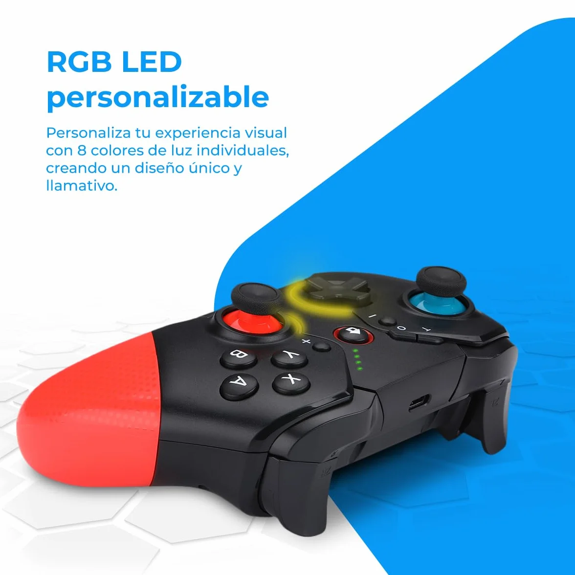 NK Bezprzewodowy kontroler PRO Switch – bezprzewodowy kontroler Pro Switch z funkcją Macro/Wake/Turbo/Axis Gyro/Dual Vibration/RGB Light - kolor czarny/czerwony/niebieski