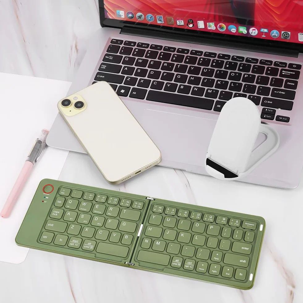 Aolso Składana klawiatura Bluetooth, mini przenośna klawiatura bezprzewodowa z klawiaturą cyfrową, ładowalna, bezprzewodowa klawiatura IPad, dla Windows iOS Android Tablet iPad - zielona
