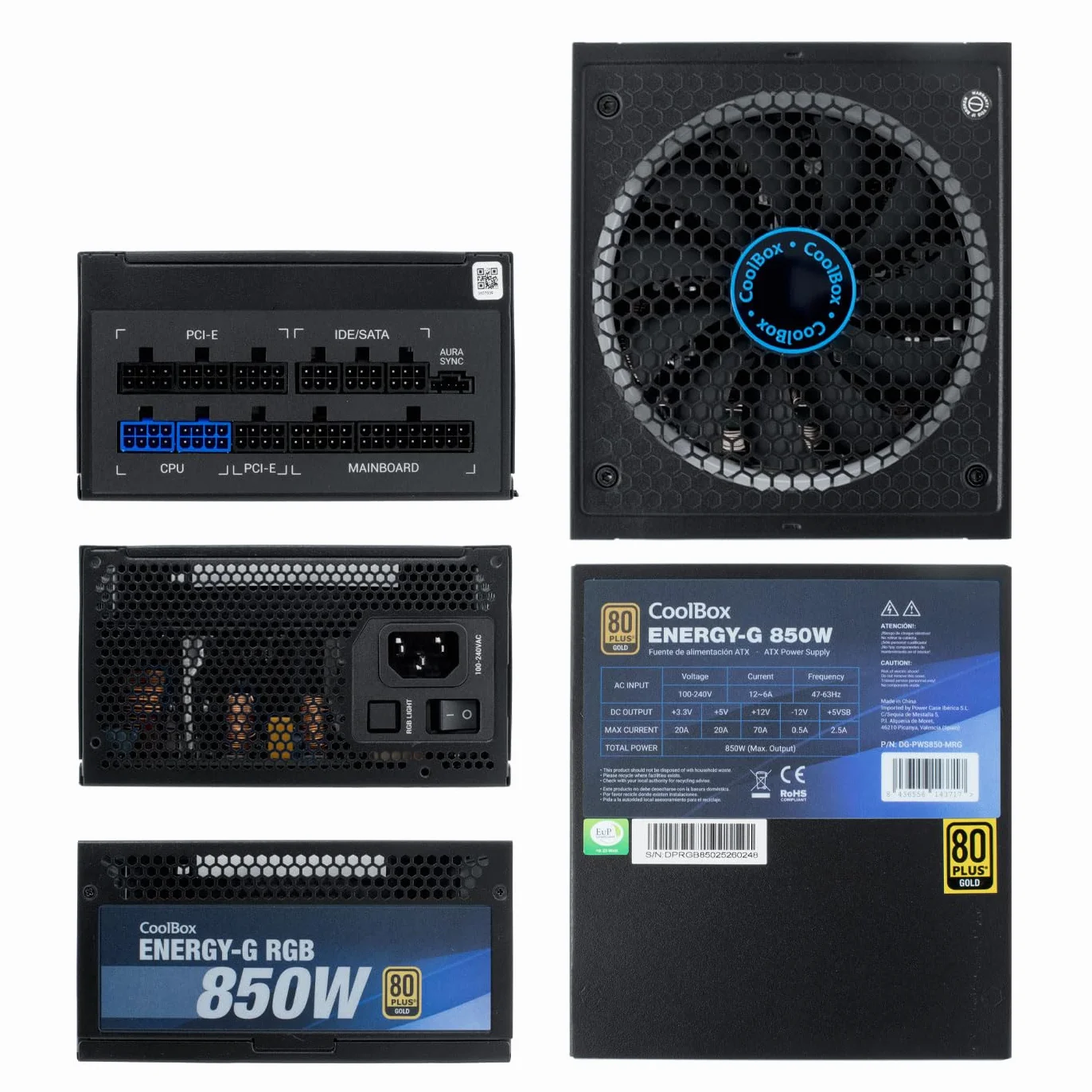 Deep Gaming Energy-G zasilacz PC 850 W, 80 Plus Gold, pełny moduł, oświetlenie, ARGB, ATX 12 V, kompatybilny z Nvidia RTX serii 30, czarny