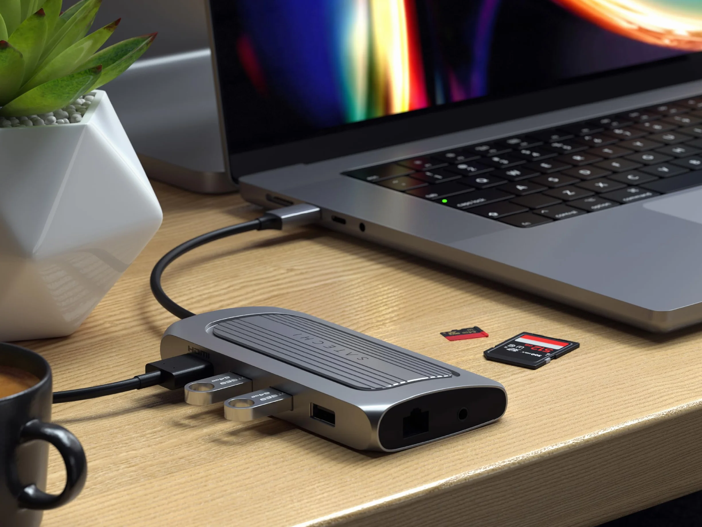 SATECHI hub wieloportowy USB-C 9 w 1, HDMI 8K, PD 100 W, szary | Gigabit Ethernet, audio 3,5 mm, czytniki SD/microSD UHS-I, do MacBooka, iPada i komputerów z Windows