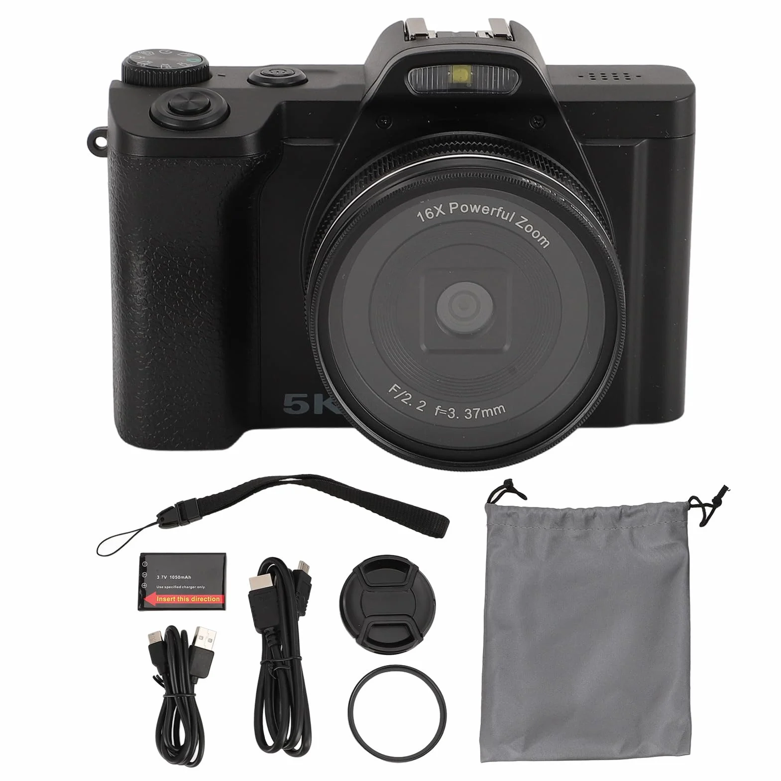 Cyfrowy Aparat Fotograficzny 5K do Fotografii, Aparat do Vlogowania o Rozdzielczości 48 MP z automatyczną regulacją Ostrości, Kamera Wideo z 16-krotnym Zoomem Cyfrowym i Ekranem
