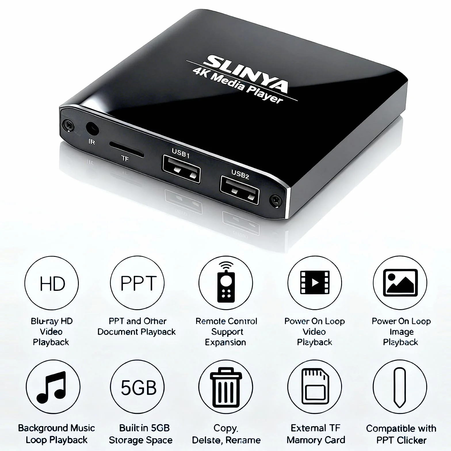 Cyfrowy odtwarzacz multimedialny 4K Ultra HD z pilotem zdalnego sterowania, obsługuje HDD/USB/Micro SD (TF), H.265/HEVC/H.264, MKV/MP4/AVI/PPT, MP3/JPG, HDMI/AV/optyczny, Auto Play