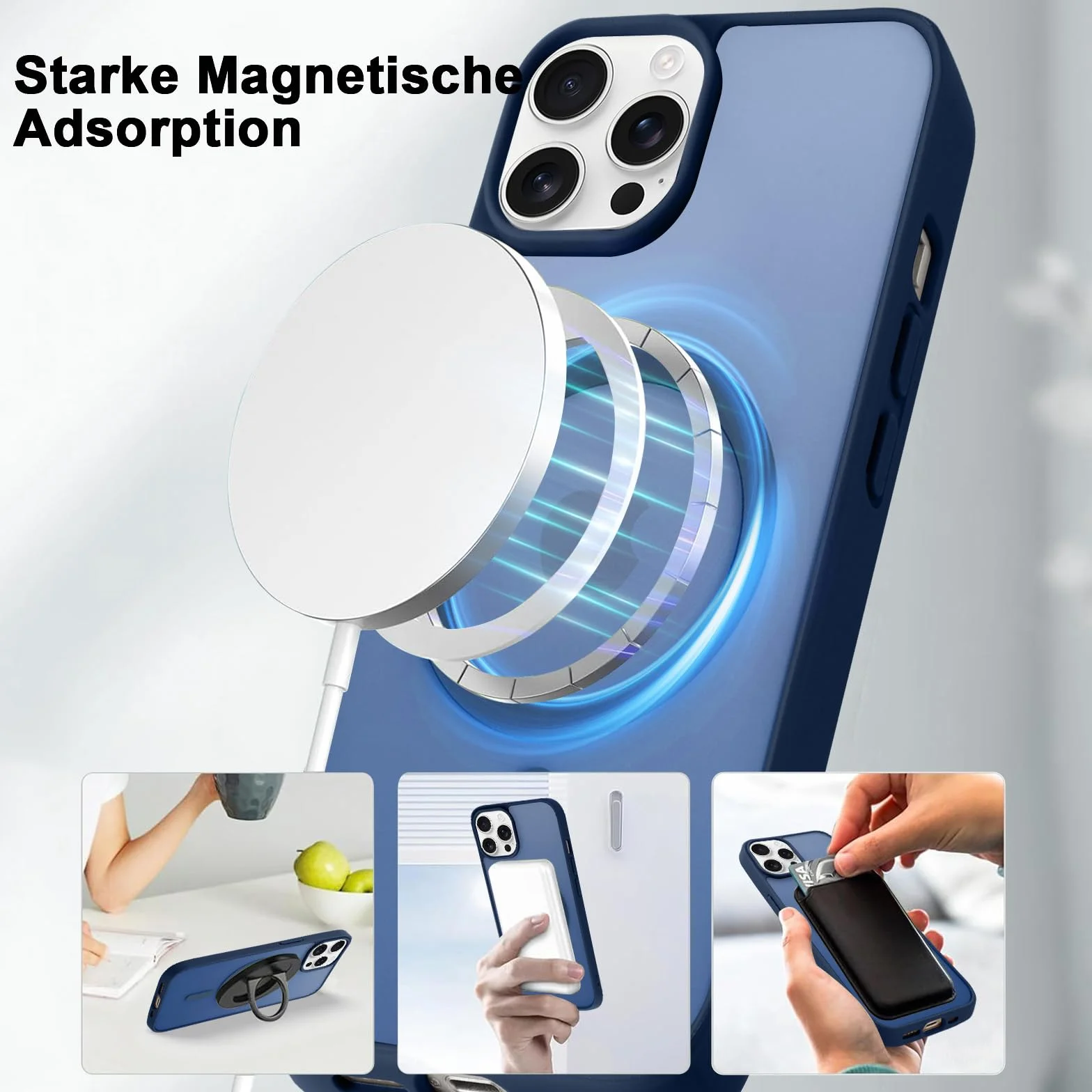 Pasek na telefon komórkowy iPhone 16 Pro Max, z taśmą, matowe, magnetyczne etui na telefon komórkowy, kompatybilne z Mag Safe, półprzezroczysty poliwęglan + TPU, odporne na uderzenia, etui