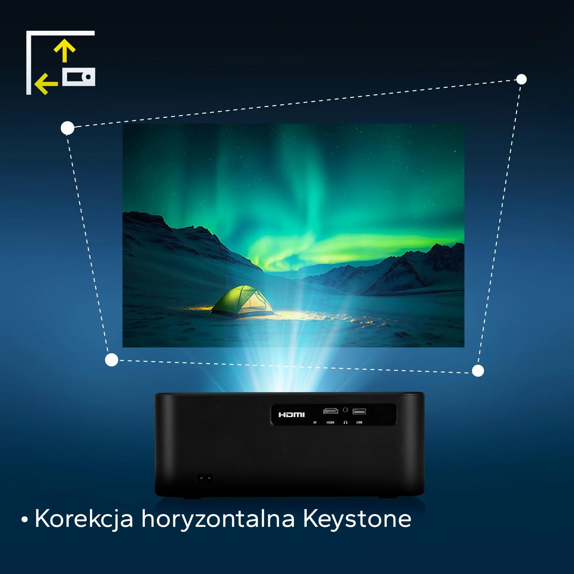OVERMAX Projektor 4K Full HD 1080P Multipic 5.2, Google TV, WiFi i Bluetooth, Automatyczna Korekcja Keystone 30°, Elektryczny Zoom, Miracast i Obrót 360°, Ekran do 200”