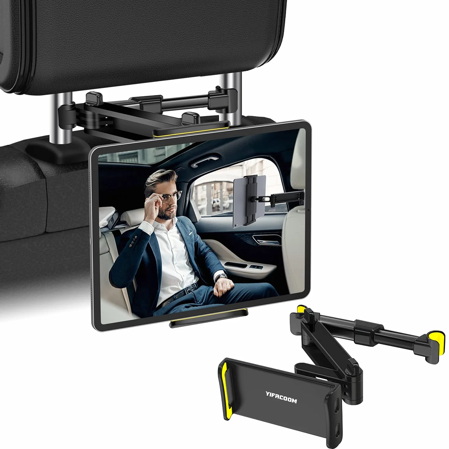 Uchwyt na tablet samochodowy, uchwyt na zagłówek samochodowy, uchwyt na tablet, uchwyt samochodowy na iPada, tylne siedzenie dla dzieci, uniwersalny obracany o 360° stojak na siedzenia samochodowe, do wszystkich tabletów i telefonów komórkowych 4-12,9 cal