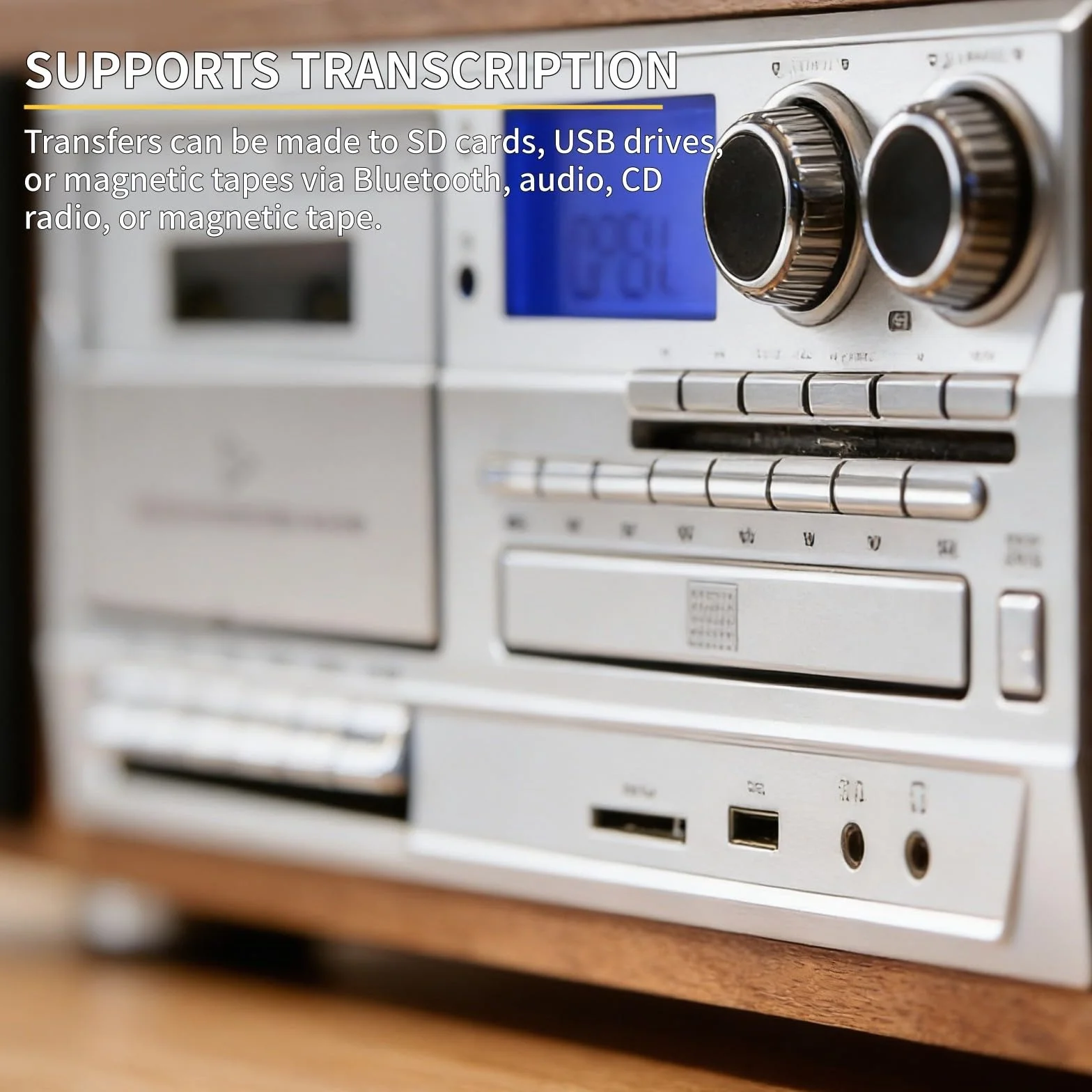 Odtwarzacz CD/MP3/kasetowy z radiem FM i pilotem zdalnego sterowania – centrum multimedialne z wbudowanymi głośnikami stereo i wejściem USB/AUX, wykończenie w stylu retro