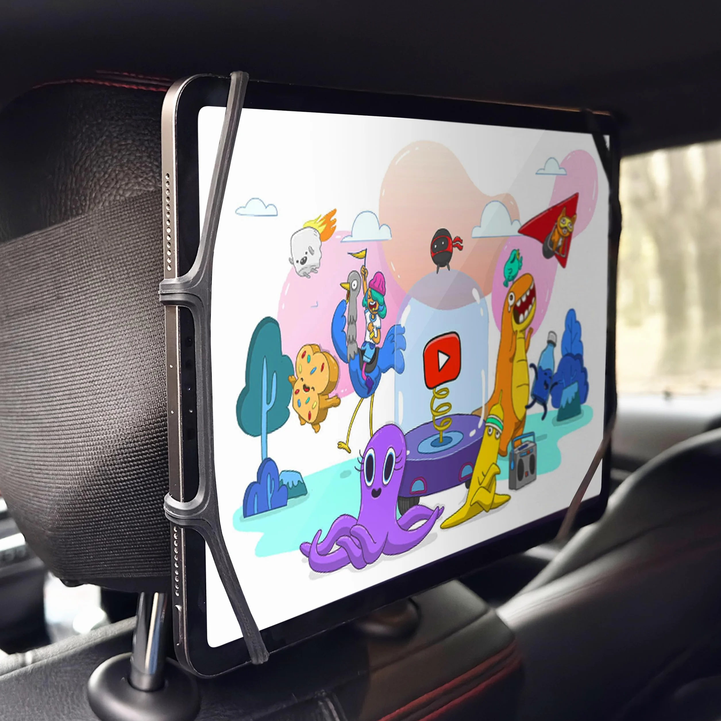 MyGadget Uchwyt na zagłówek do tabletu – uniwersalne zastosowanie do tabletów o przekątnej 7-11 cali – uchwyt na tylne siedzenie m.in. iPad I Kindle Fire – czarny