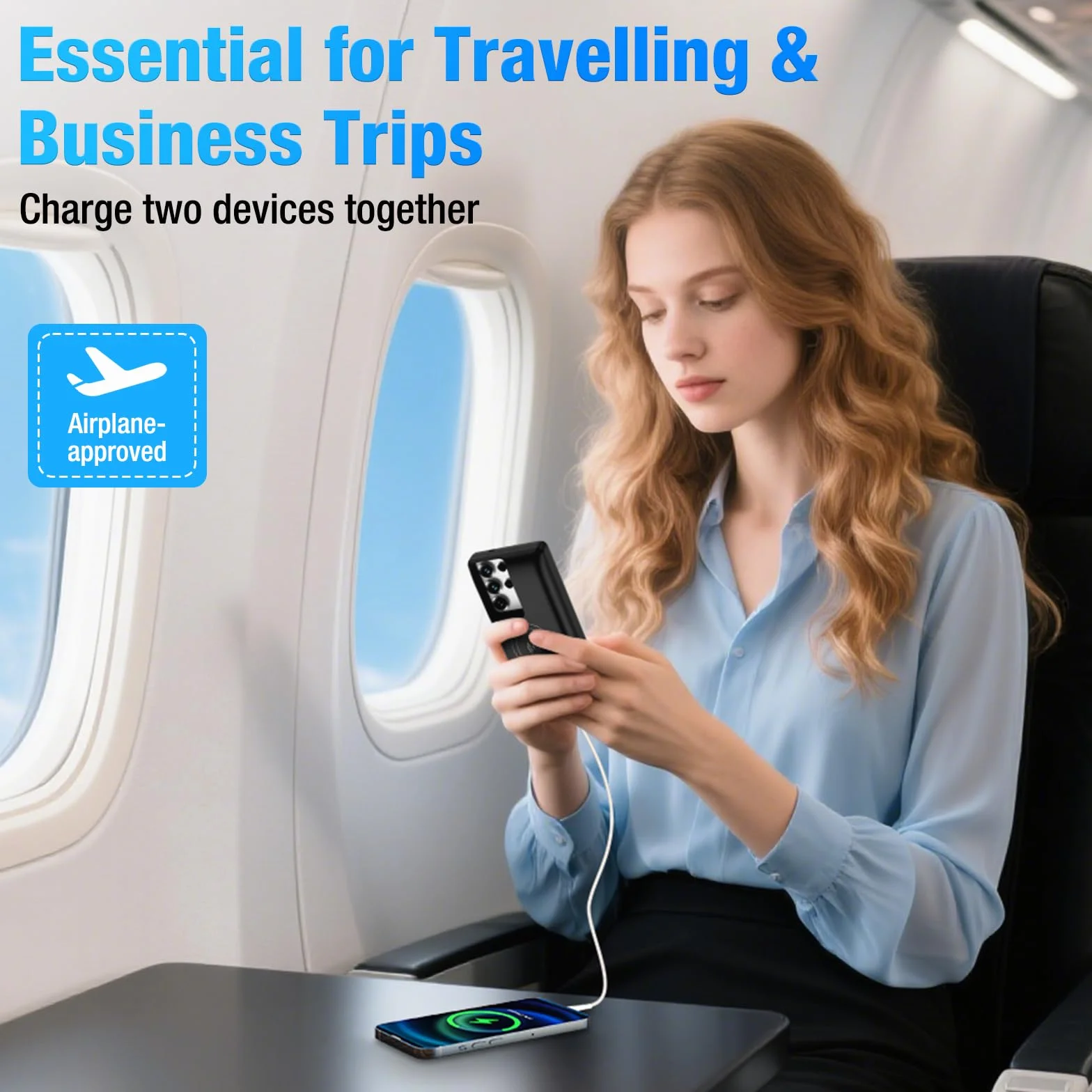 Etui na baterie do Samsung Galaxy S25 Ultra (15000 mAh), szybka ładowarka GaN, przenośna ładowarka Powerbank, bezprzewodowa ładowarka zapasowa z kablem USB-C 20 W (17.5 cm), czarne