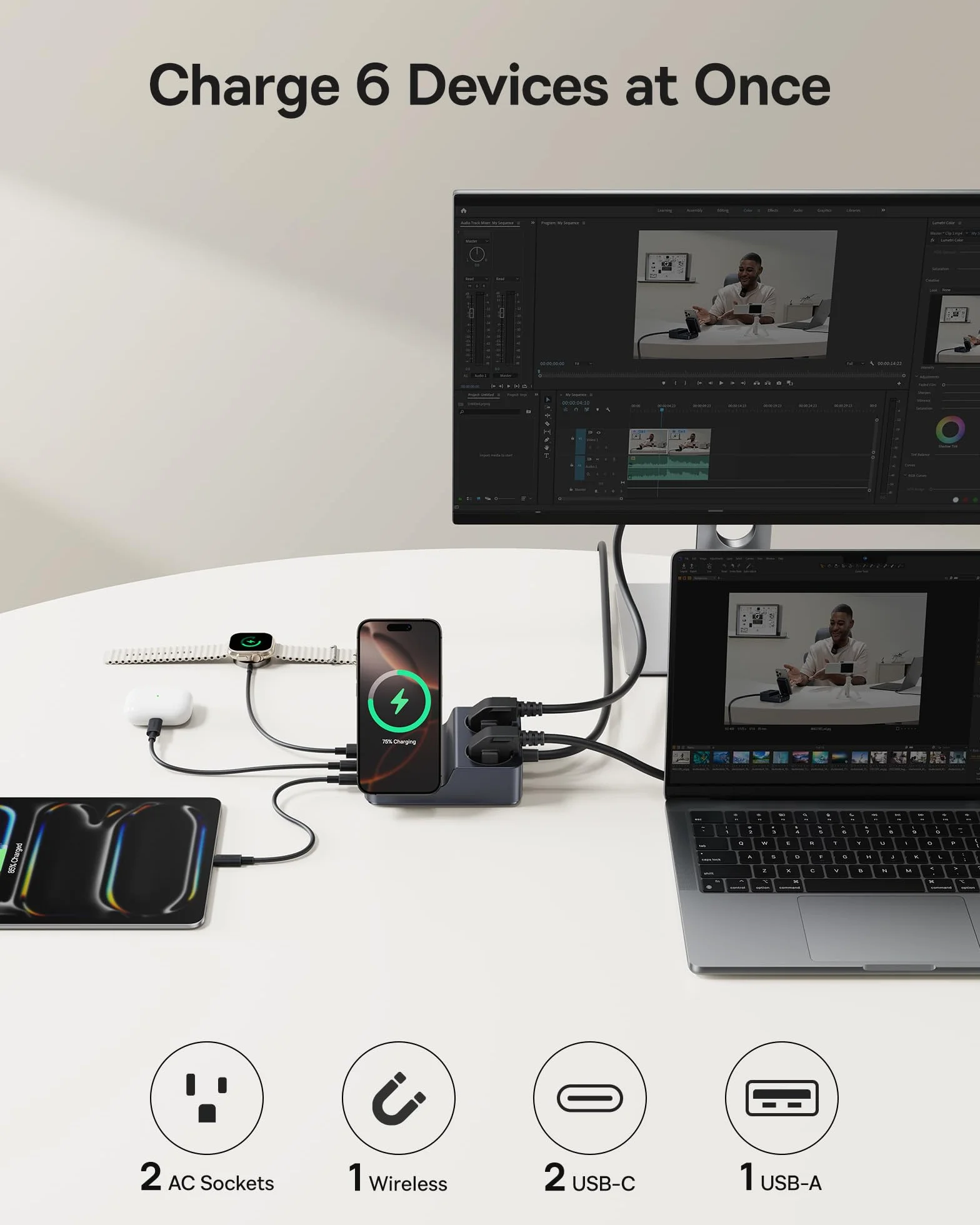 Baseus Nomos 67W listwa USB-C, gniazdko ładowania z ładowaniem magnetycznym Qi2, przenośna ładowarka PD do MacBooka, iPada, iPhone’a 16/15, Galaxy S25 Ultra, do domu i podróży