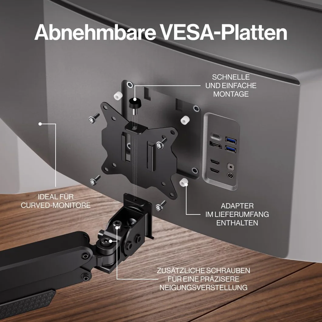 ENDORFY Atlas GS Pro Double – Wzmocnione Podwójne Ramię Gazowe do 2 Monitorów do 42", Udźwig 2x16 kg, Uchwyt Biurkowy VESA 75/100, Pivot 180°, Solidna Metalowa Konstrukcja, C-Clamp/Grommet