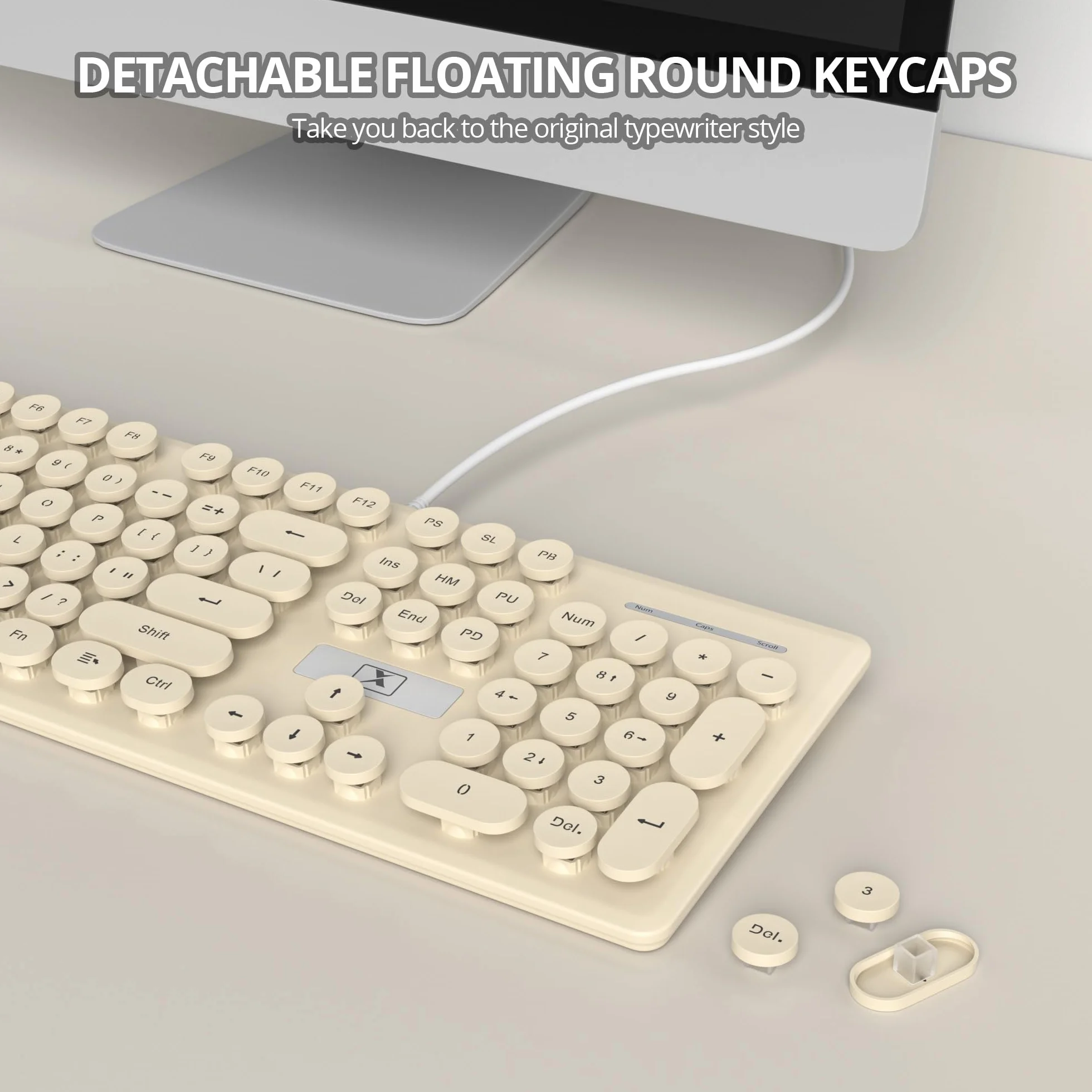 Podświetlana klawiatura PC, podświetlane klawiatury z podświetleniem LED z uroczymi okrągłymi klawiszami, 104 klawisze pełnowymiarowa klawiatura USB do PC/Win/Mac/laptopa QWERTY Amerykańska