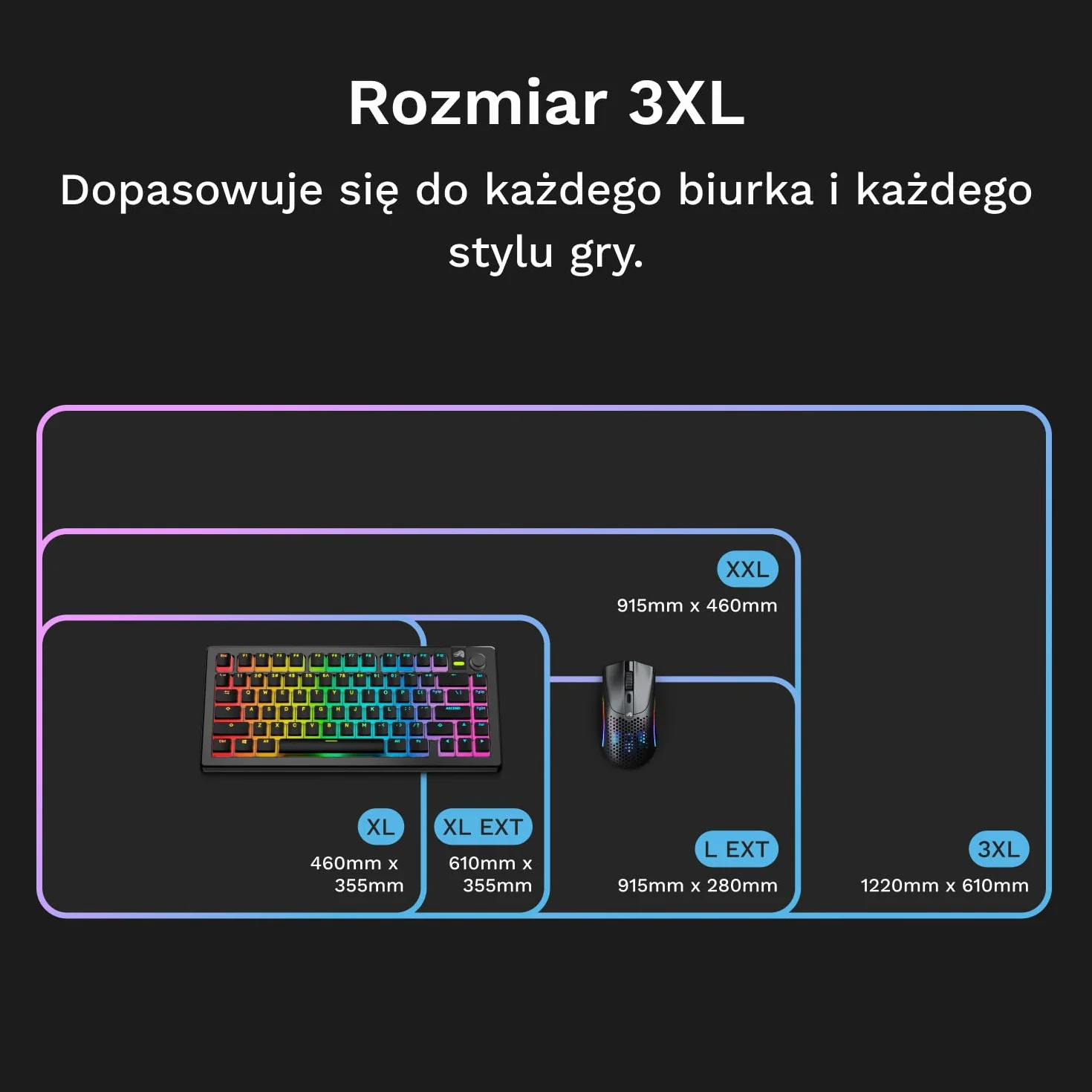 Glorious Gaming GMP 2 GLED XL Extended – podkładka pod mysz XL z dwustrefowym podświetleniem RGB, bezszwową krawędzią InfiniGlow, powierzchnią premium i gumowym spodem (615 x 355 x 3 mm)