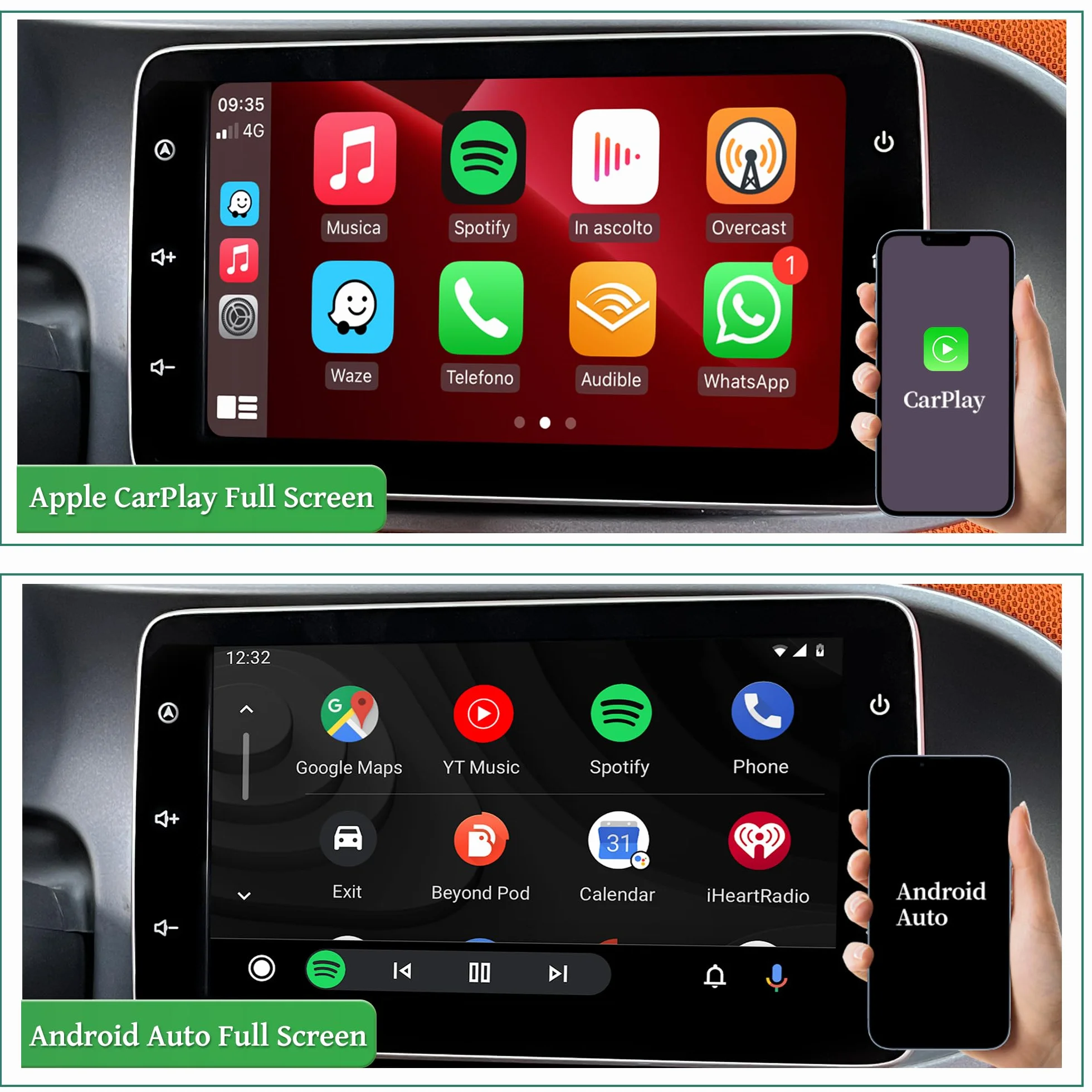 Aktualizacja ekranu Android 20.3 cm do Mercedes Smart Fortwo W453 (2015-2019), bezprzewodowa CarPlay Android Auto, lustrzane odbicie ekranu, podzielony ekran, Wi-Fi, muzyka, nawigacja GPS, mapy