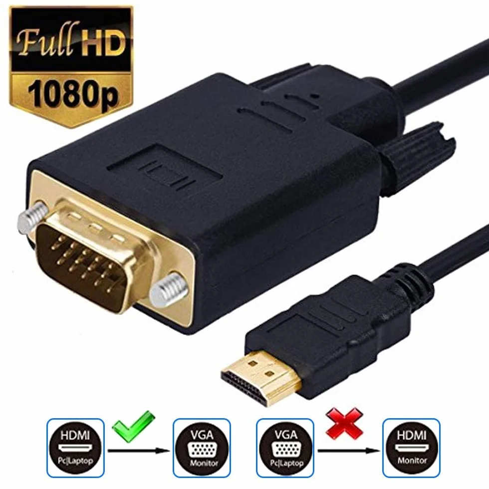 MMOBIEL HDMI do kabla VGA Obraz HDMI do VGA Męski D-Sub 15 Pin M/M złota 1,8 metra