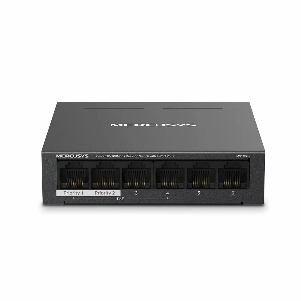 MERCUSYS MS106LP TP-Link Switch PoE 6 portów Ethernet, 40 W dla wszystkich portów PoE, 4 porty PoE+ 30W 802.3af/at, przełącznik Ethernet, przełącznik RJ45, metalowa obudowa, listwa zasilająca