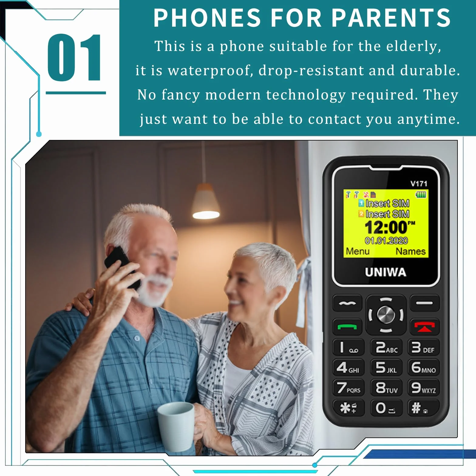 Podstawowy Telefon Komórkowy Dla Osób Starszych, Duża Klawiatura, Duże Czcionki, Duży Wyświetlacz, Duże Głośniki, Wodoodporność/Zabezpieczenie Przed Upadkiem, Bogate Funkcje,Red