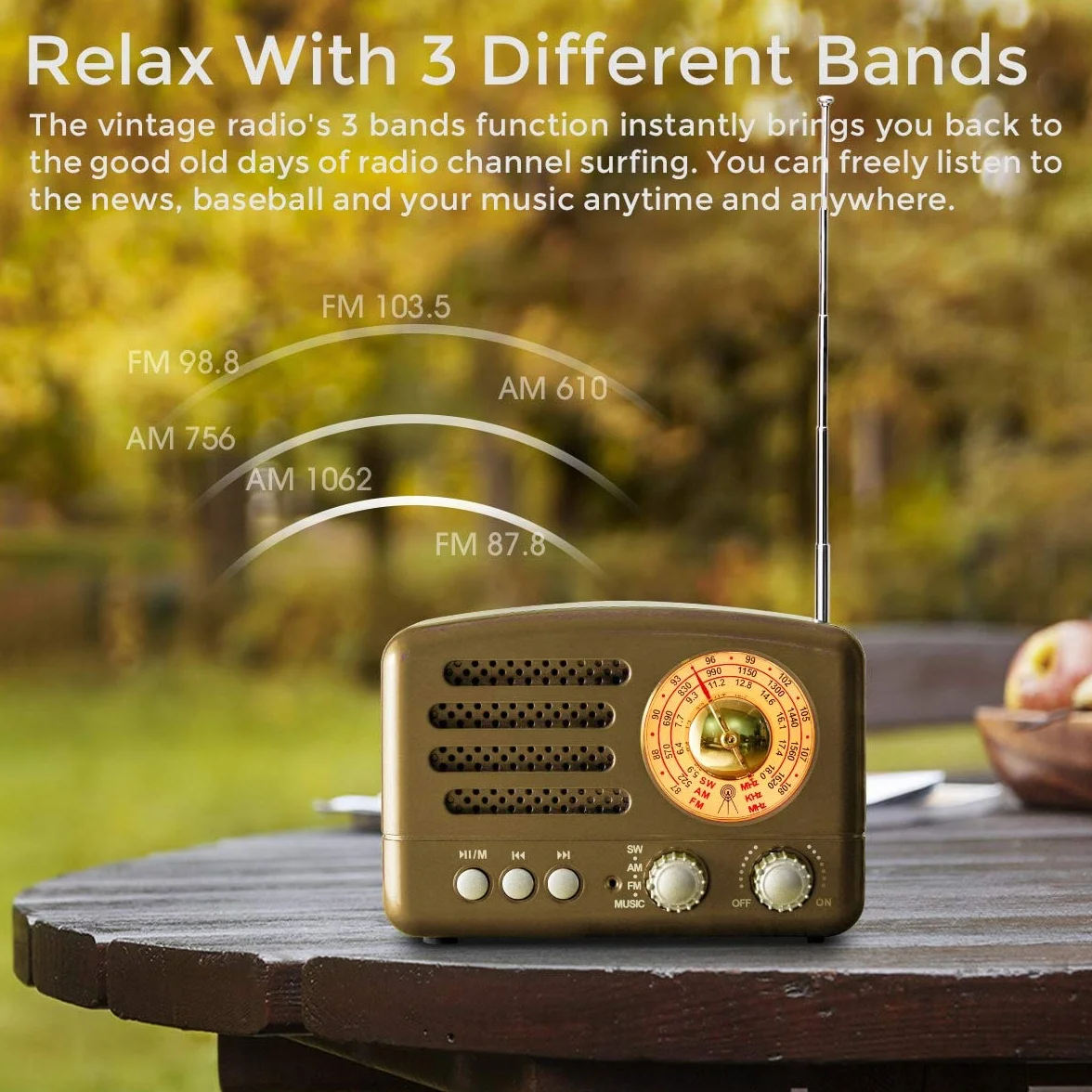 PRUNUS J-160 Przenośne radio, vintage Bluetooth FM/AM (MW)/SW, stacja radiowa z bardzo dużym przyciskiem regulacji, radio retro tranzystor obsługa karty TF/AUX/USB (czerwony)