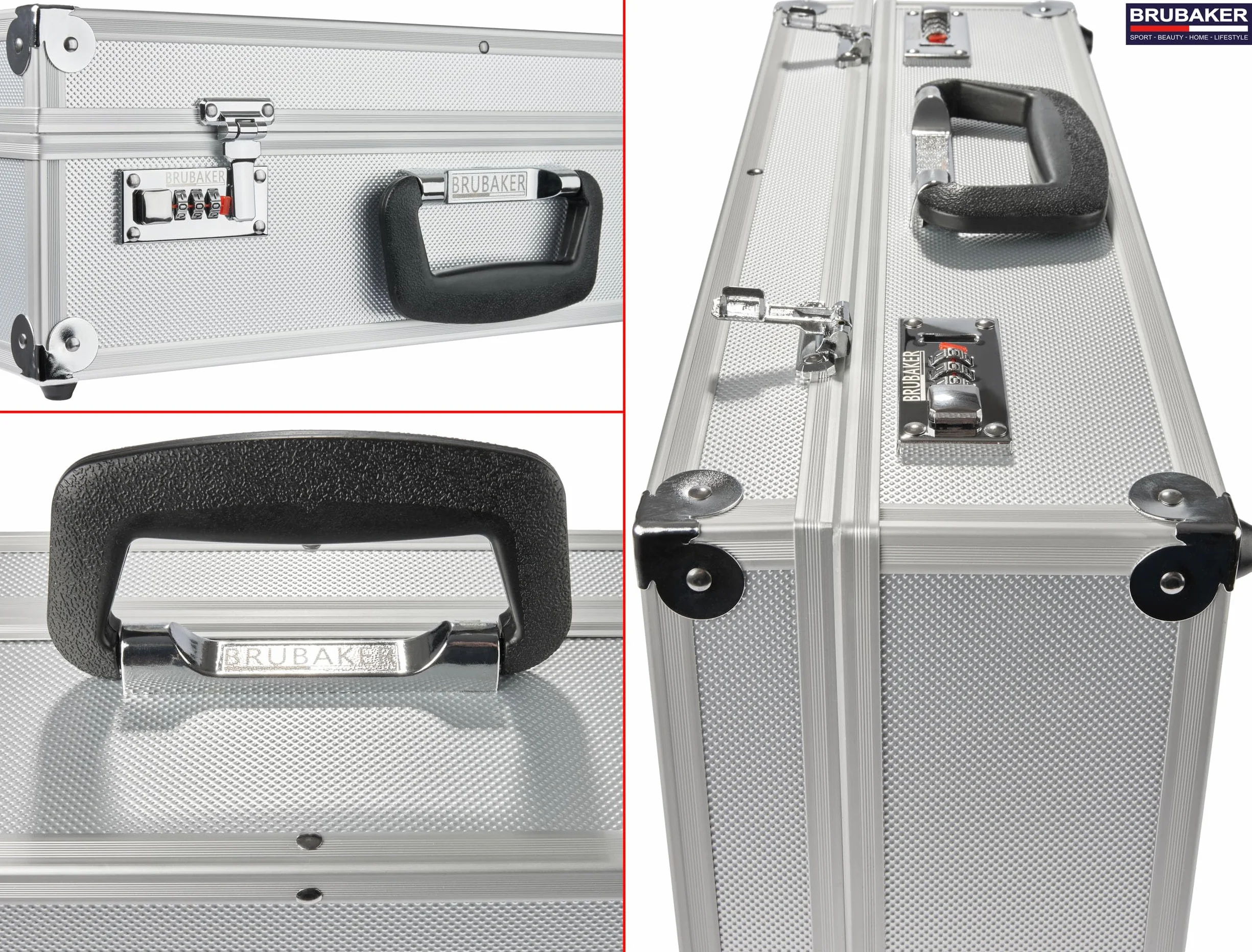 BRUBAKER Uniwersalna Walizka Transportowa Wykonana z Aluminium - Walizka Fotograficzna z Pianką na Aparaty, Sprzęt, Narzędzia - Zamykana Walizka z Zamkiem Szyfrowym - 46,5 x 34 x 15 cm - Srebrna