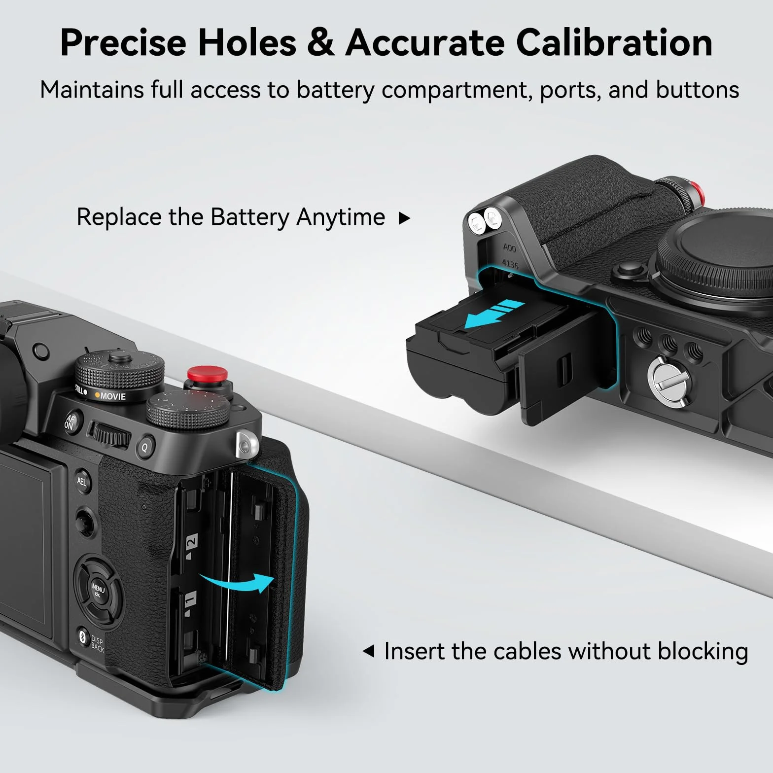 SMALLRIG X-T5 L-Shape Grip L-bracket dla Aparatu FUJIFILM X-T5, Wbudowana Płytka Szybkiego Uwalniania Aparatu dla Arca, Otwory 1/4"-20, Ergonomiczny Silikonowy Uchwyt, Przycisk Migawki (Czarny) - 4260