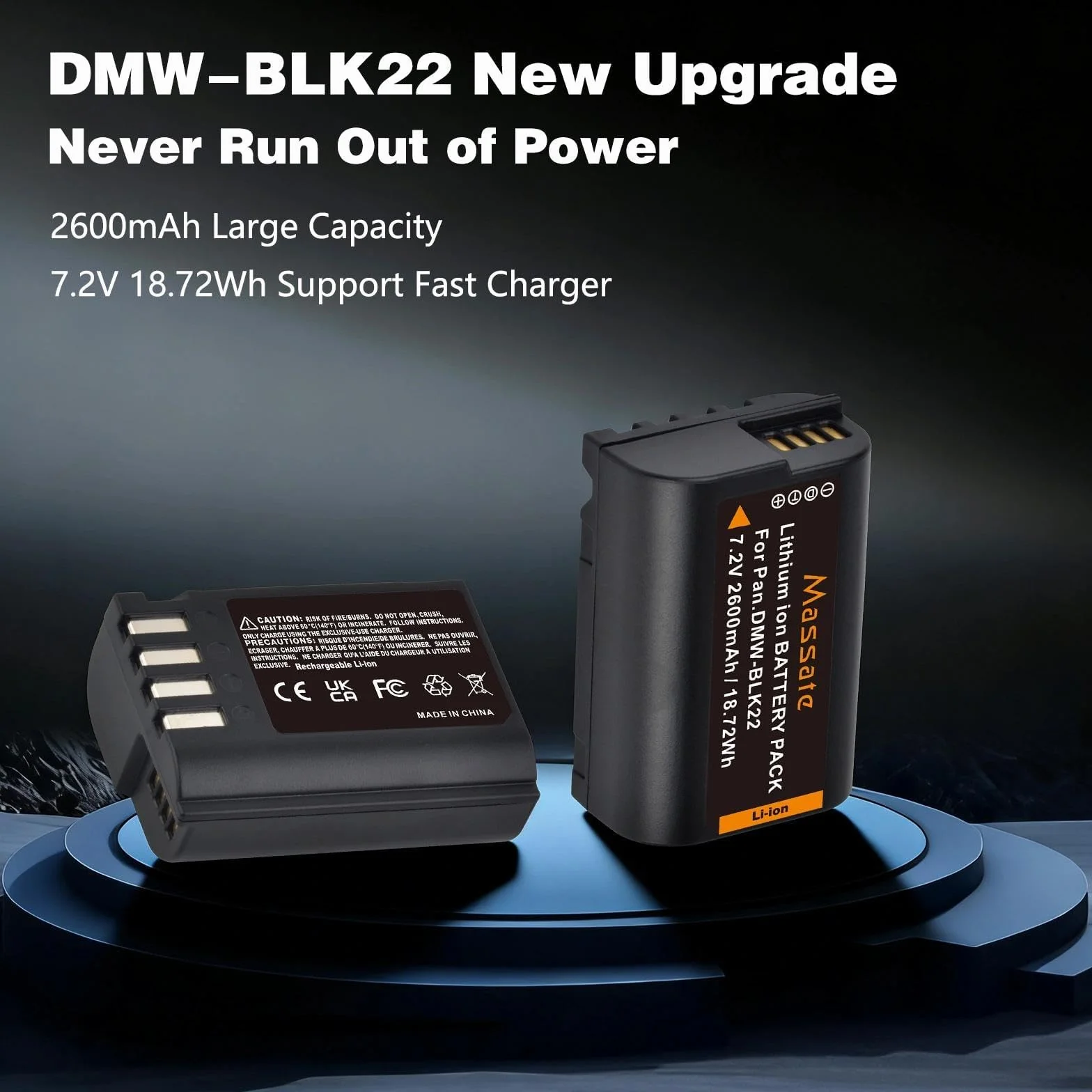 Zestaw 2 baterii DMW-BLK22 2600 mAh + szybka ładowarka LED PD20W – pełne ładowanie w ciągu 2,5 godziny, akumulator do kamer Panasonic Lumix GH5, GH5 II, GH6, GH7, S5, S5 II, S5 IIX, S9, G9 II