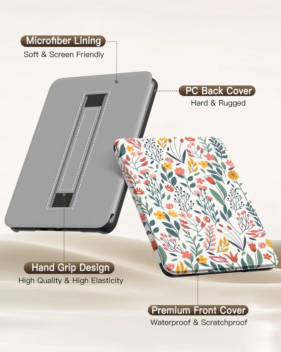 MoKo Case for 6" All-New Kindle (11th Generation-2024/2022 Release), Lightweight Shell Cover with Hand Strap Auto Wake/Sleep for Kindle 11th Generation 2024 e-Reader, Flowers