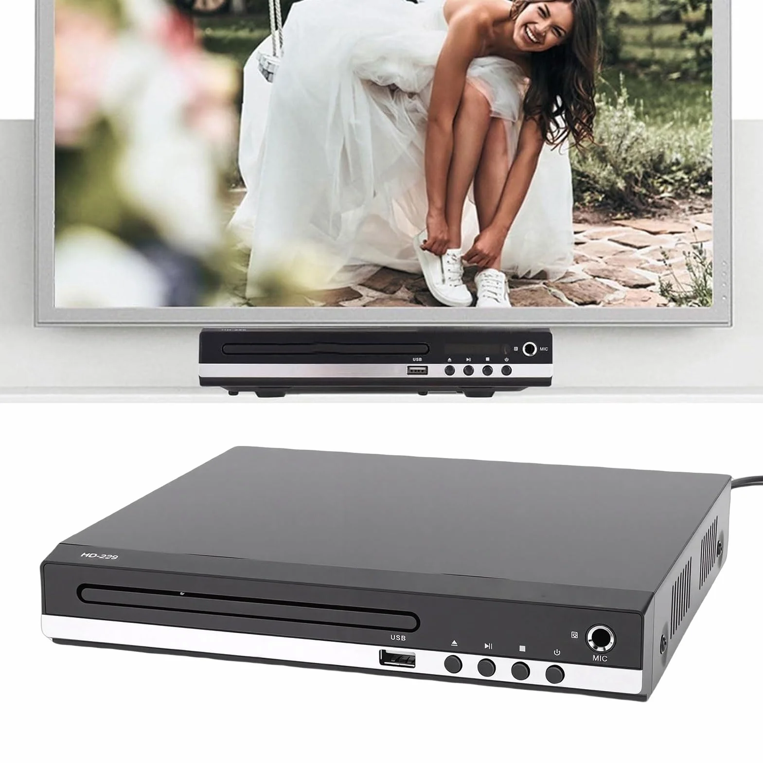 Zunate Odtwarzacz DVD Odtwarzacz z Portem USB i Pilotem do Kina Domowego Odtwarzanie w Wielu Regionach 1080P HD (wtyczka UE)