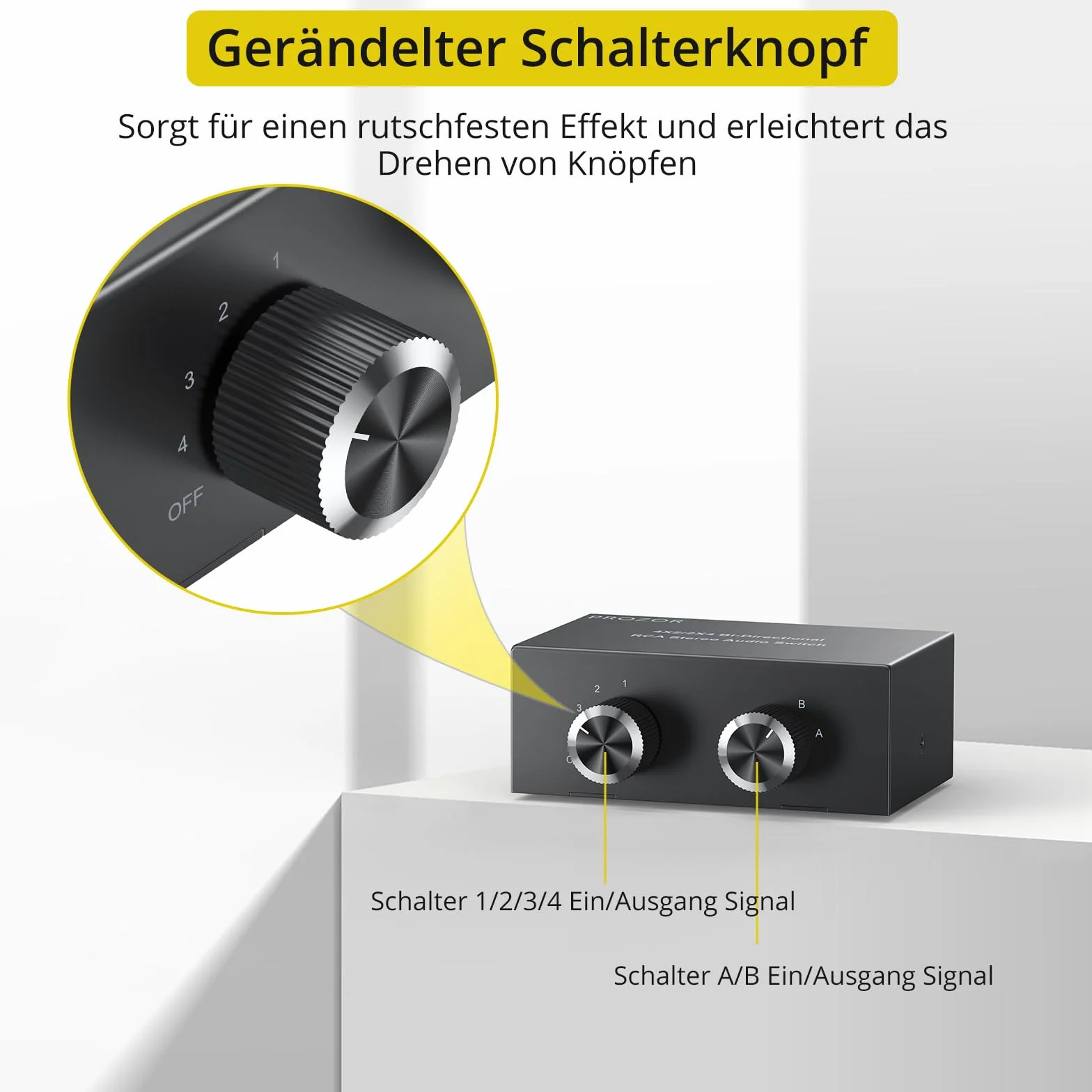 PROZOR 4 x 2/2 x 4 dwukierunkowy przełącznik audio - bez zasilania i wyłączania - metalowa obudowa ze złotymi złączami do systemu audio