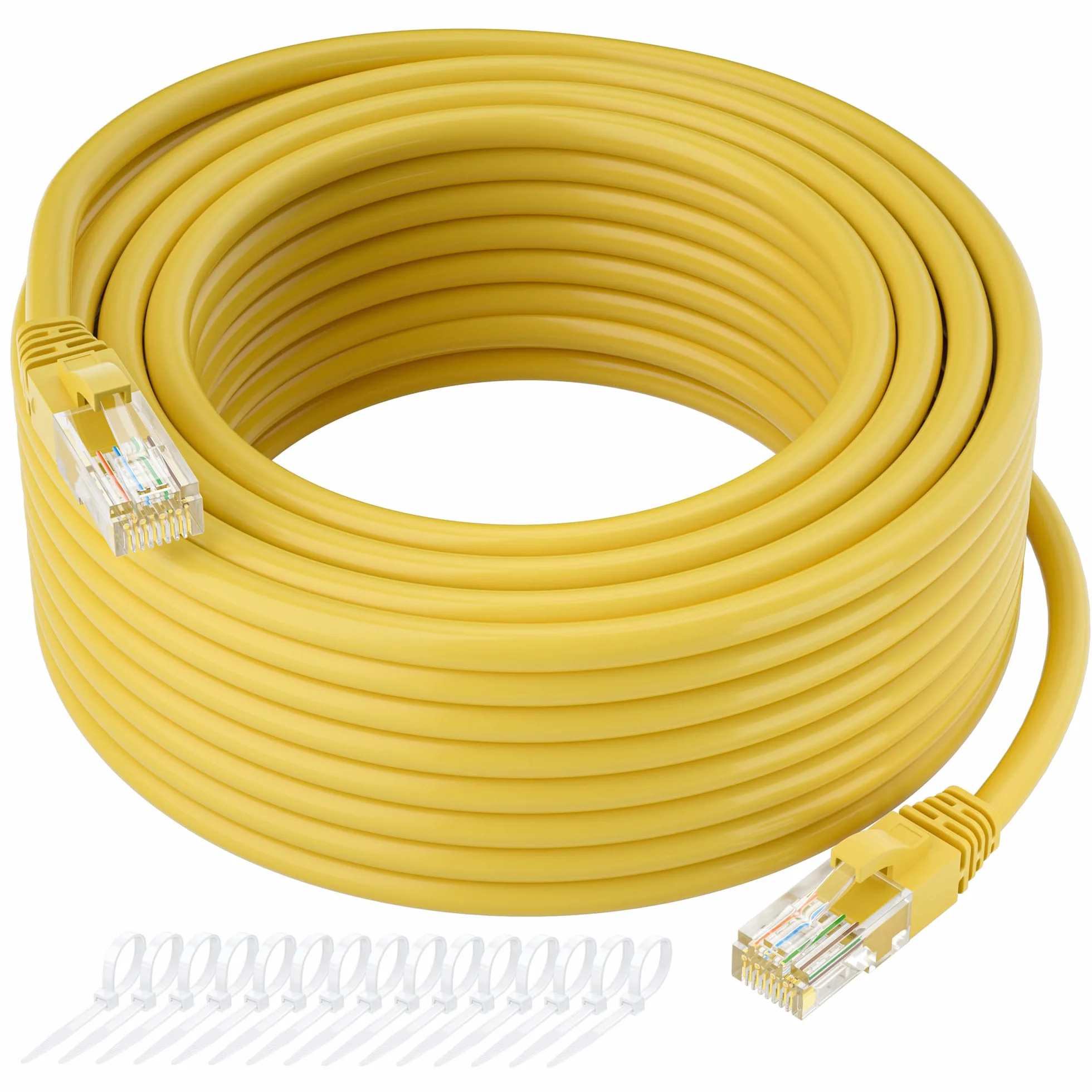 Kabel Ethernet Cat5e 250FT, długi kabel internetowy Cat 5e, żółty kabel krosowy, elastyczny, sieciowy, LAN, PoE, standardowe złącze RJ45 do komputera, serwera, routera, modemu, telewizora, PS5 - z 15