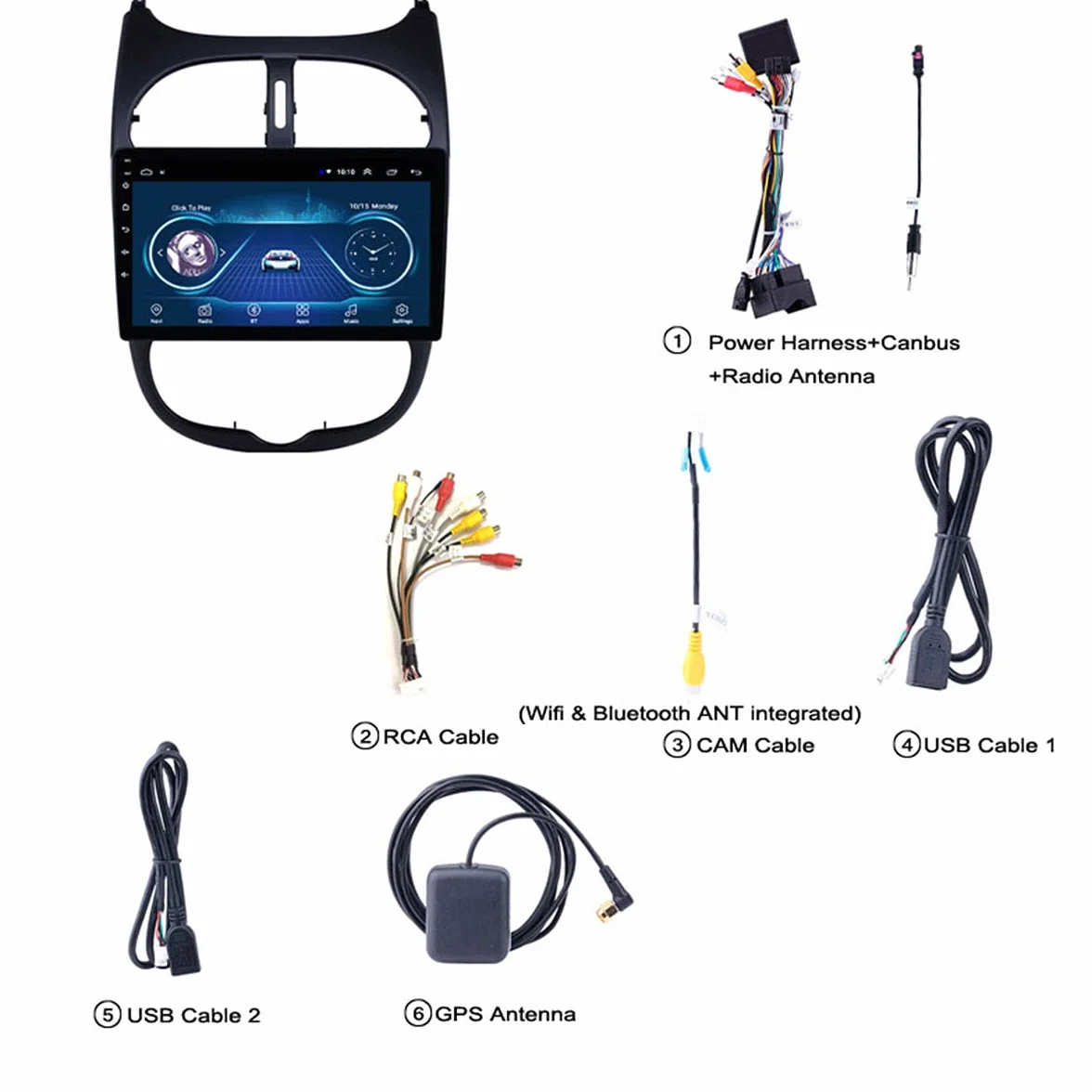 Nawigacja GPS dla PEUGEOT 206, radio samochodowe stereo z Bluetooth, bezpłatna mapa aktualizacji, inteligentny system nawigacji z ekranem dotykowym 9 cali