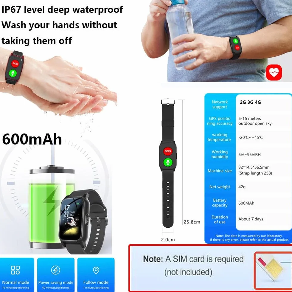 Inteligentny Zegarek Dla SenioróW Z Wykrywaniem Upadku, UrząDzeniami OstrzegająCy O Upadku, Lokalizatorem Gps, PojemnośCią Baterii 600 Mah I DokłAdnośCią Pozycjonowania 5-15 MetróW Black