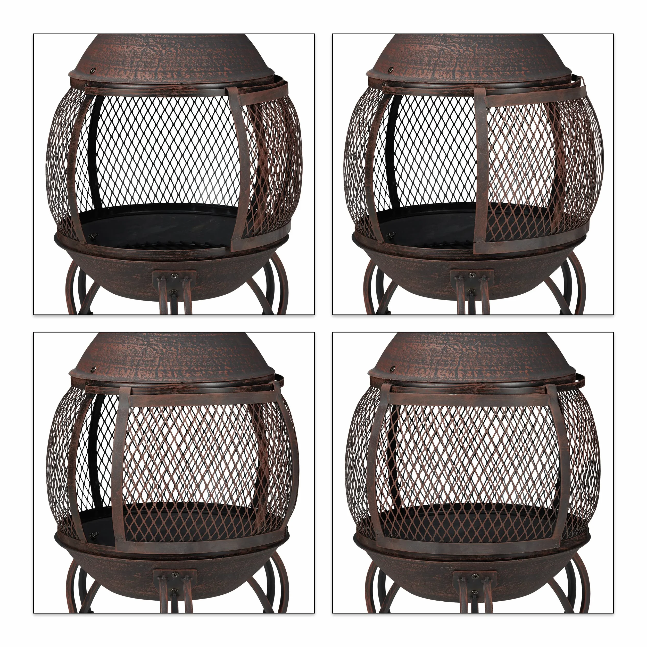 Relaxdays Piec tarasowy, stal i żeliwo, wys. x śr.: 88 x 36 cm, kominek ogrodowy, ochrona przed iskrami, Chiminea, piec aztecki, czerwony/brąz
