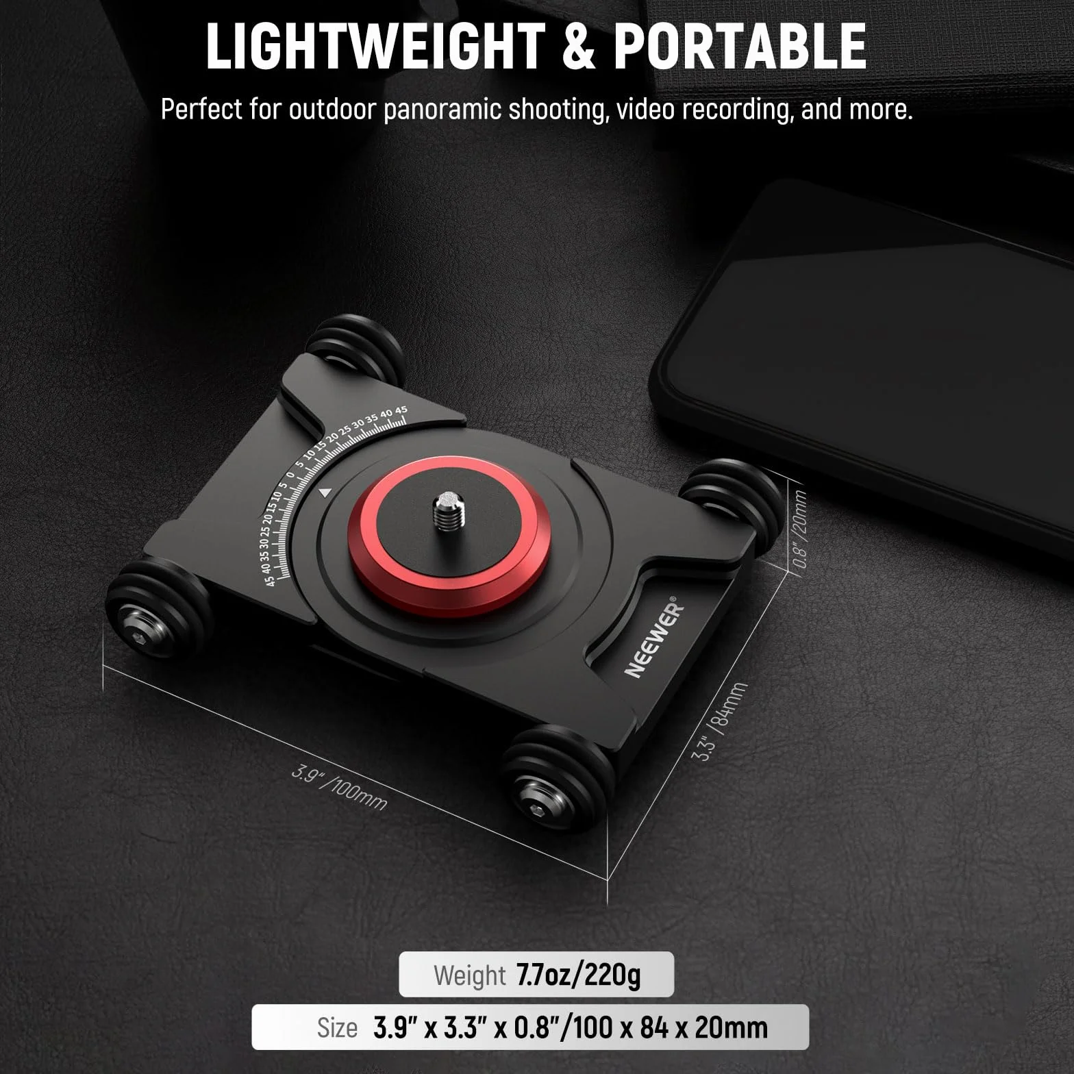 NEEWER Sd001 Slider Dolly kamera z głowicą kulową i zaciskiem do telefonu, 4-kołowy stół Dolly z panoramą 360°, kompatybilny z kamerą bezlusterkową, mini kamerami GoPro iPhone i telefonami komórkowymi