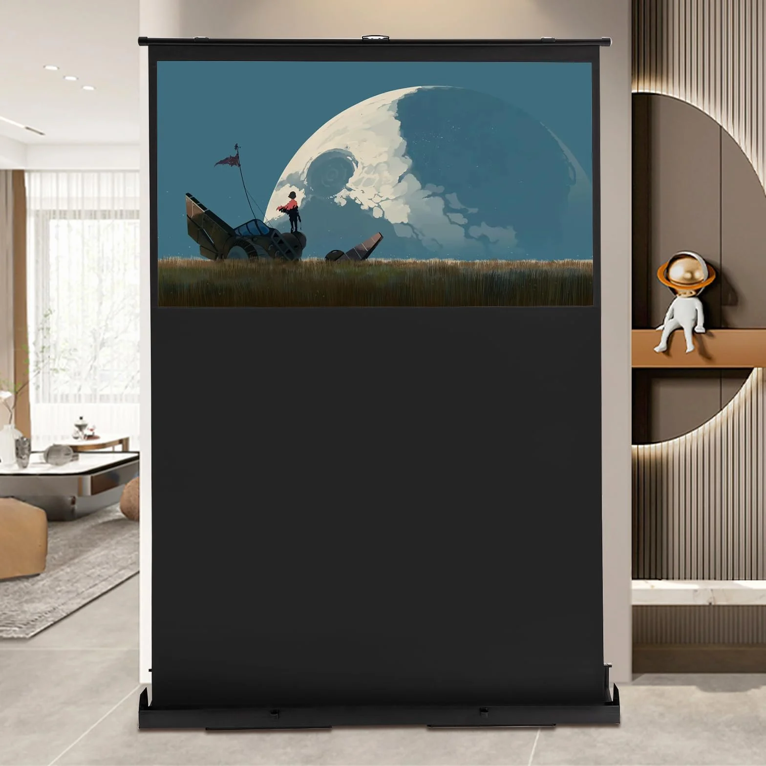 Ekran projektora na płótnie, ekran projekcyjny 60", wzmocnienie 1,2, obsługuje 4K i 8K, kąt widzenia 160°, 16:9, regulowana wysokość 80 cm, podstawa