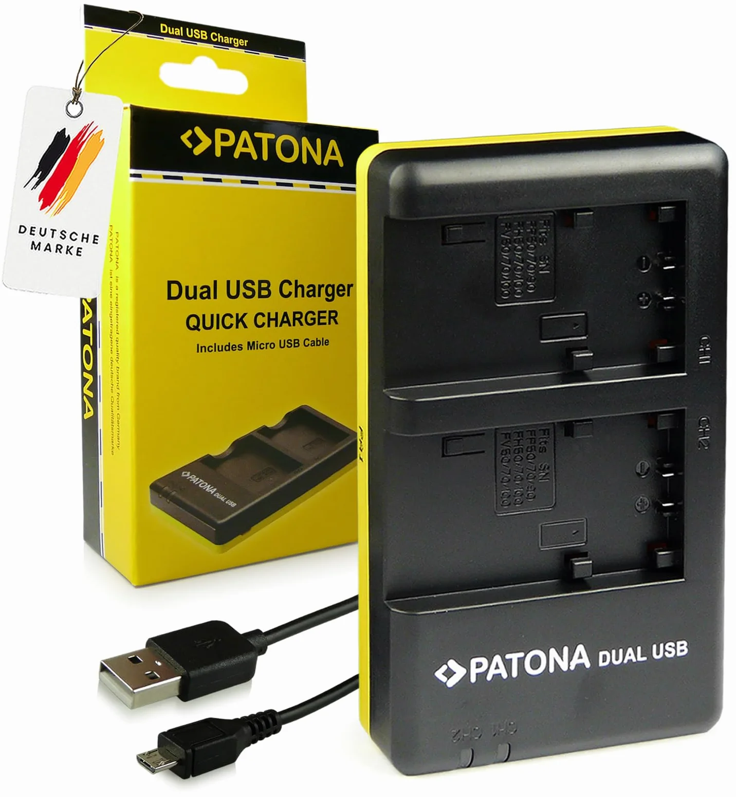 PATONA Dual Ładowarka do akumulatora Sony NP-FH100/FH70/FH0/FH50/FH40/FH30 | Kompaktowa ładowarka podróżna do Alpha A230 A290 A330 A380 HDR HC3E HC5E HC7E HC9E CX105E CX106E CX520VE SR10E