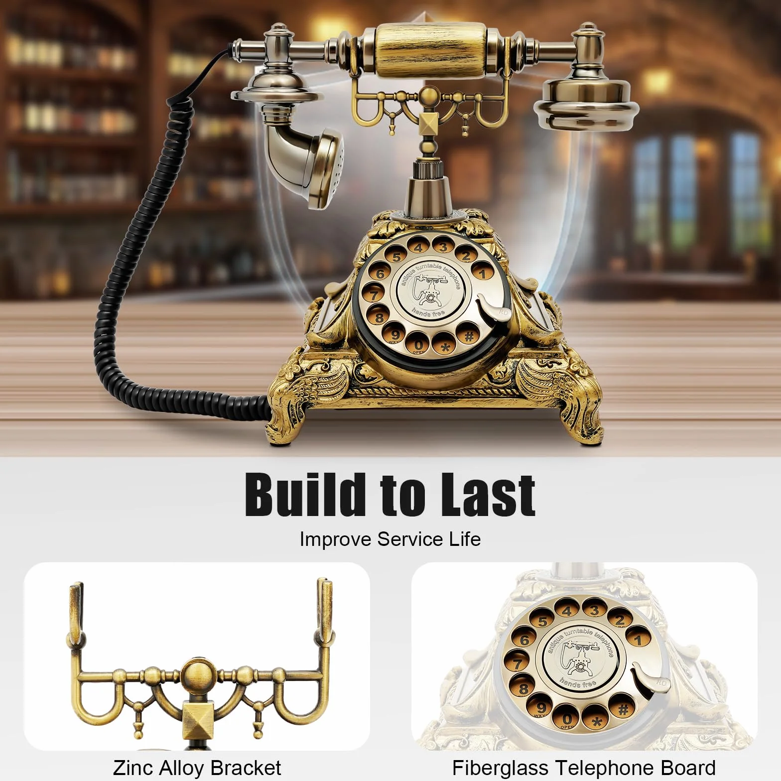Telefon domowy w stylu vintage, antyczny telefon stołowy, telefon stacjonarny, biuro, nostalgia, przewodowy, do mieszkań, biur, kawiarni