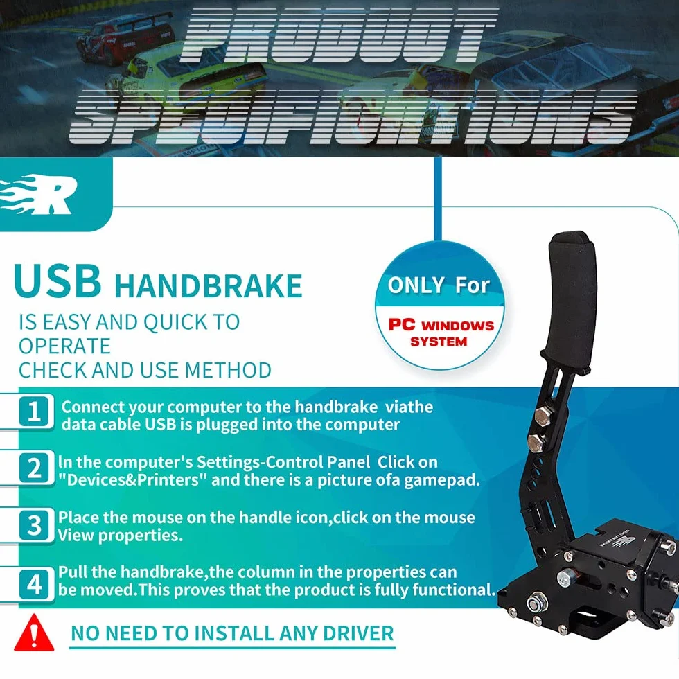 16-bitowe hamulce ręczne USB do gier wyścigowych, kompatybilne z Logitech G27 G29 Simulate Linear Brake – wysokość 30 cm (tylko system PC)