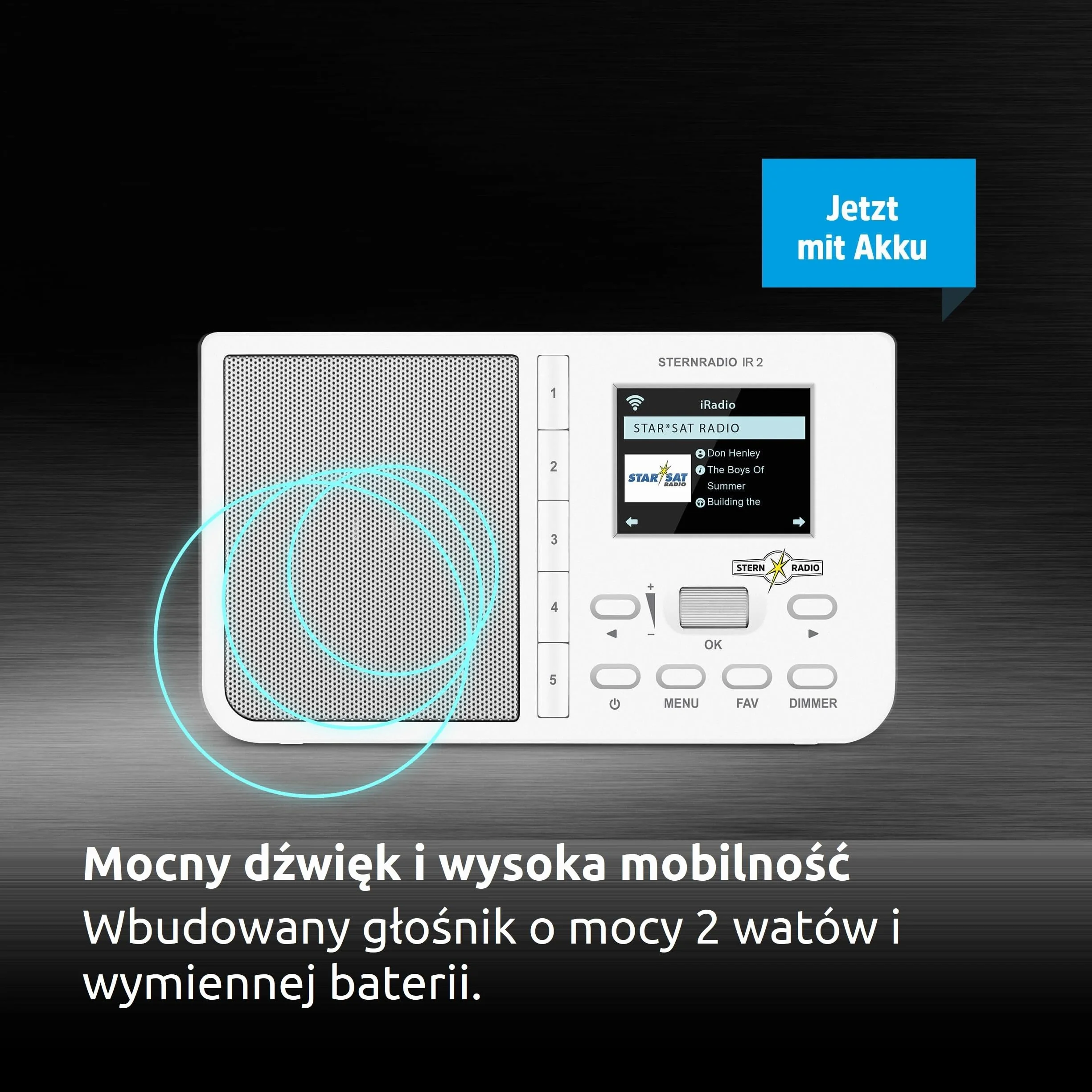 TechniSat STERNRADIO IR 2 - kompaktowe radio internetowe (WiFi, wymienny akumulator, programowalne przyciski, stacje do snu, budzik, timer uśpienia, drzemka, AUX, sterowanie aplikacją) białe