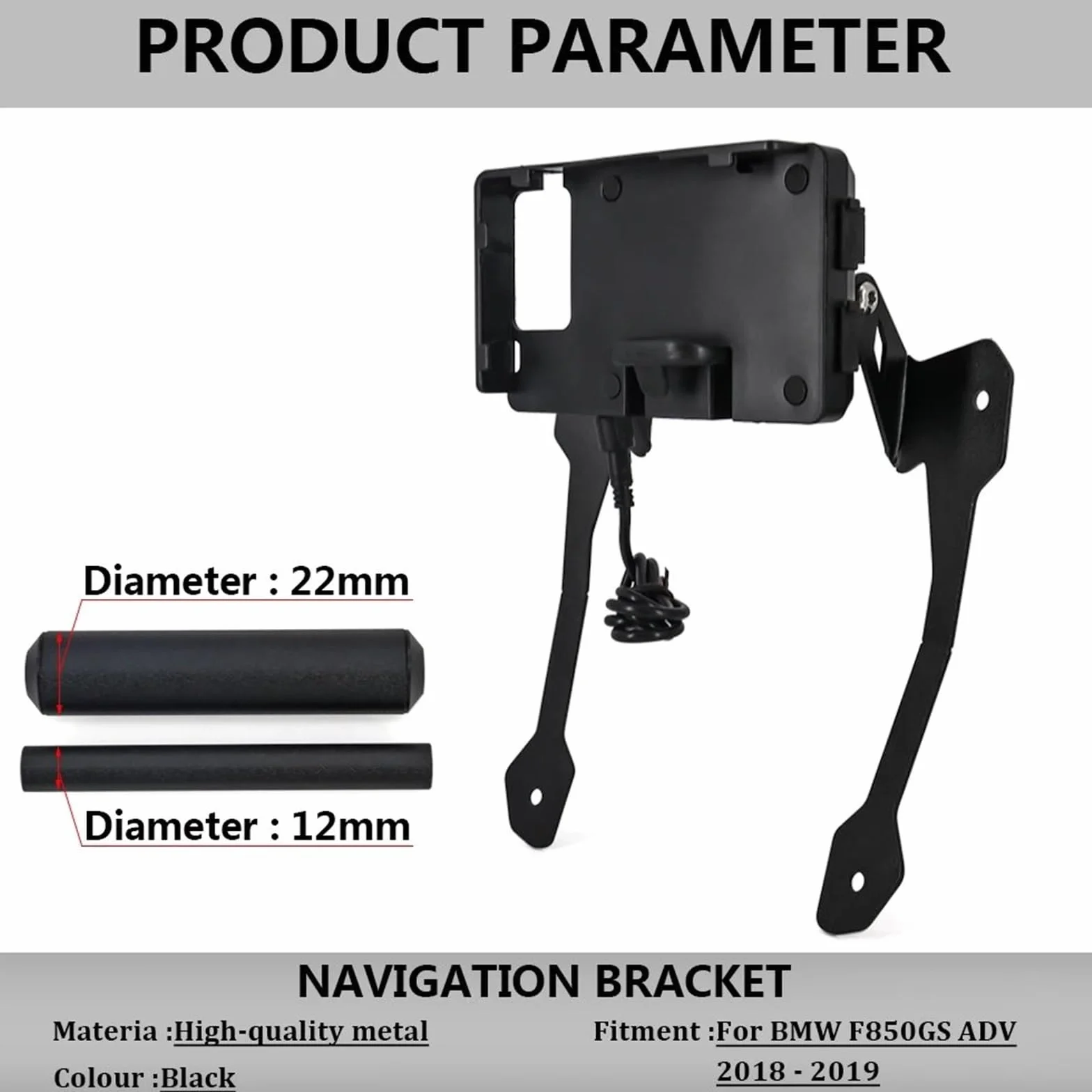 Pasuje do BMW F850GS ADV 2018 2019 Akcesoria motocyklowe GPS TELEFON Nawigacja GPS Uchwyt płyty adaptacyjnej Uchwyt do nawigacji GPS uchwyt Uchwyt do nawigacji(12MM 22MM Bracket)