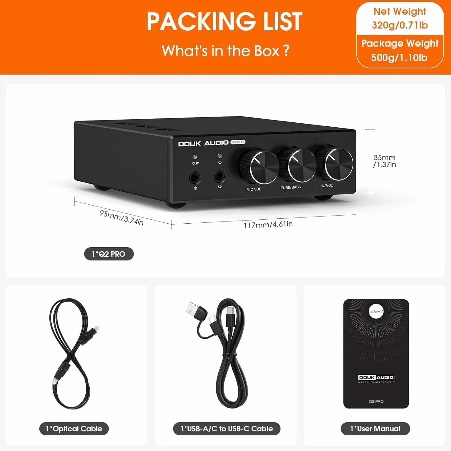 Mini Stereo Gaming DAC z wejściem mikrofonu: wzmacniacz słuchawkowy, USB/optyczny przetwornik D/A, 32-bit/192 kHz audio o wysokiej rozdzielczości do PC, PS4, Xbox, Switch (Douk Audio Q2Pro)