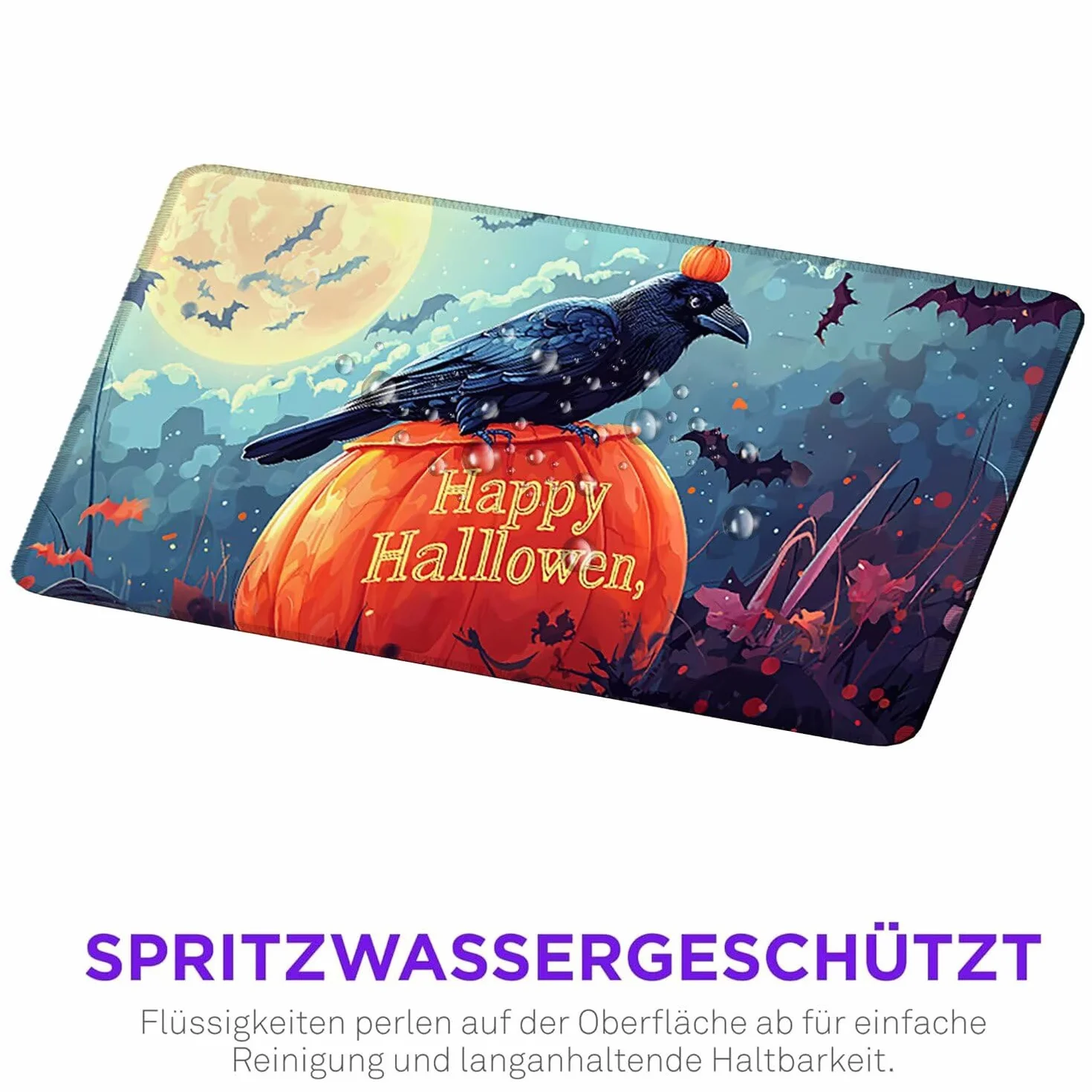 Podkładka pod mysz XXL 1200 x 600 mm duża podkładka pod mysz do gier, wodoodporne i antypoślizgowe gumowe podkładki pod mysz, podkładka pod mysz z wszytymi krawędziami do komputera, PC (dynia wrona) x