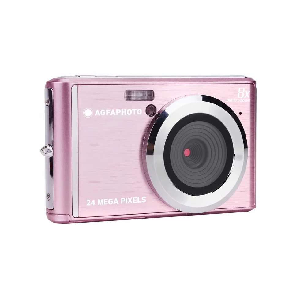 AgfaPhoto - Kompaktowy aparat cyfrowy 24 MP - Realishot DC5500, ekran LCD 2,4" - 8-krotny zoom cyfrowy, wideo HD 720p, autofokus, rozpoznawanie twarzy i stabilizacja, bateria litowa - różowy