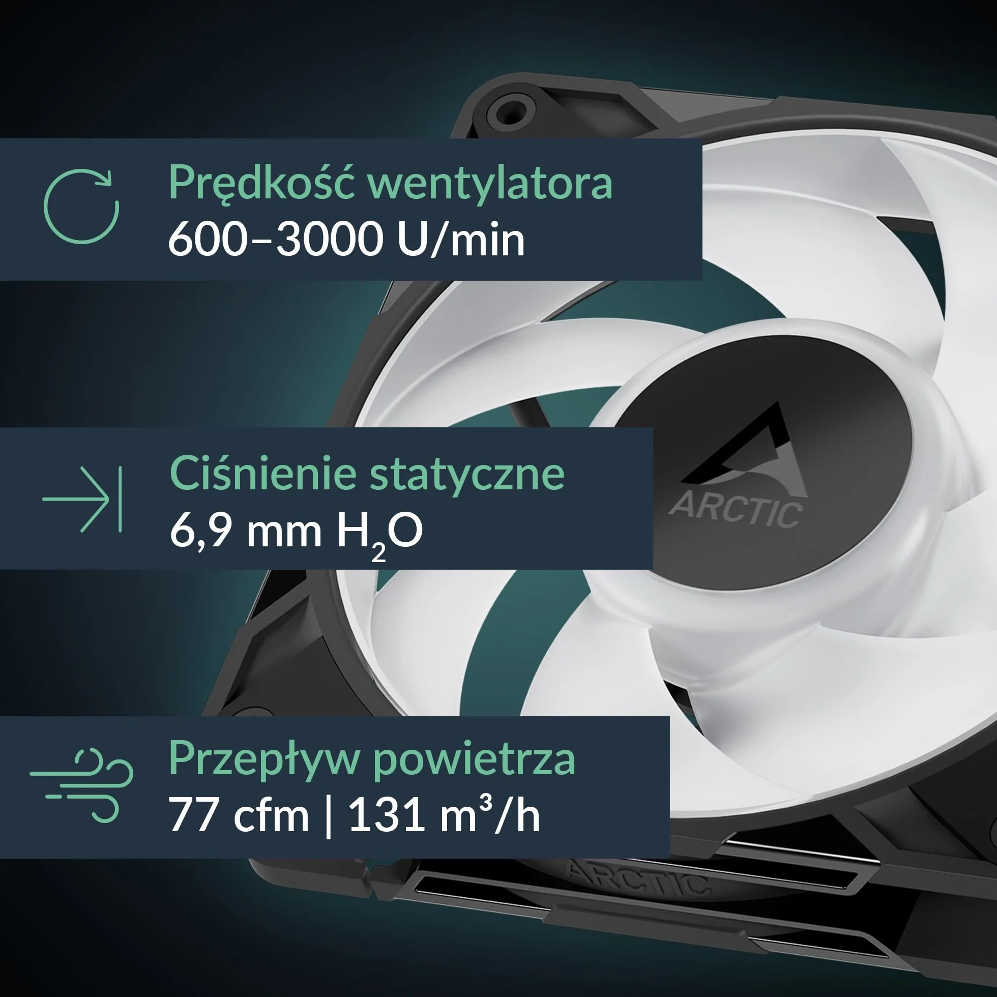 ARCTIC P12 Pro A-RGB Mocny Wentylator PWM 120 mm 600-3000 rpm 5V Cyfrowy RGB 4-Pin Czarny